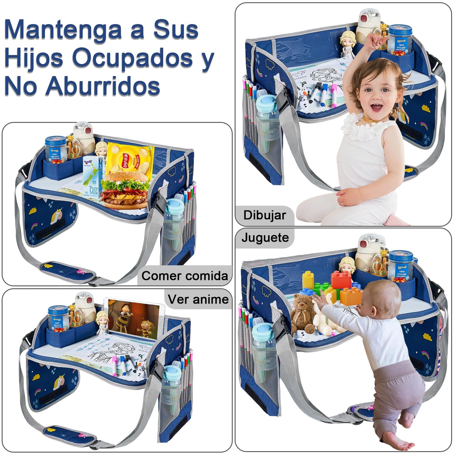 TDVCVZSD Mesa de actividades de viaje para niños,bandeja para asiento automóvil,con kit de pintura y bolsa almacenamiento,plegable y con almacenamiento,imprescindible para viajar automóviles y aviones (Pegaso + Dragón Azul)