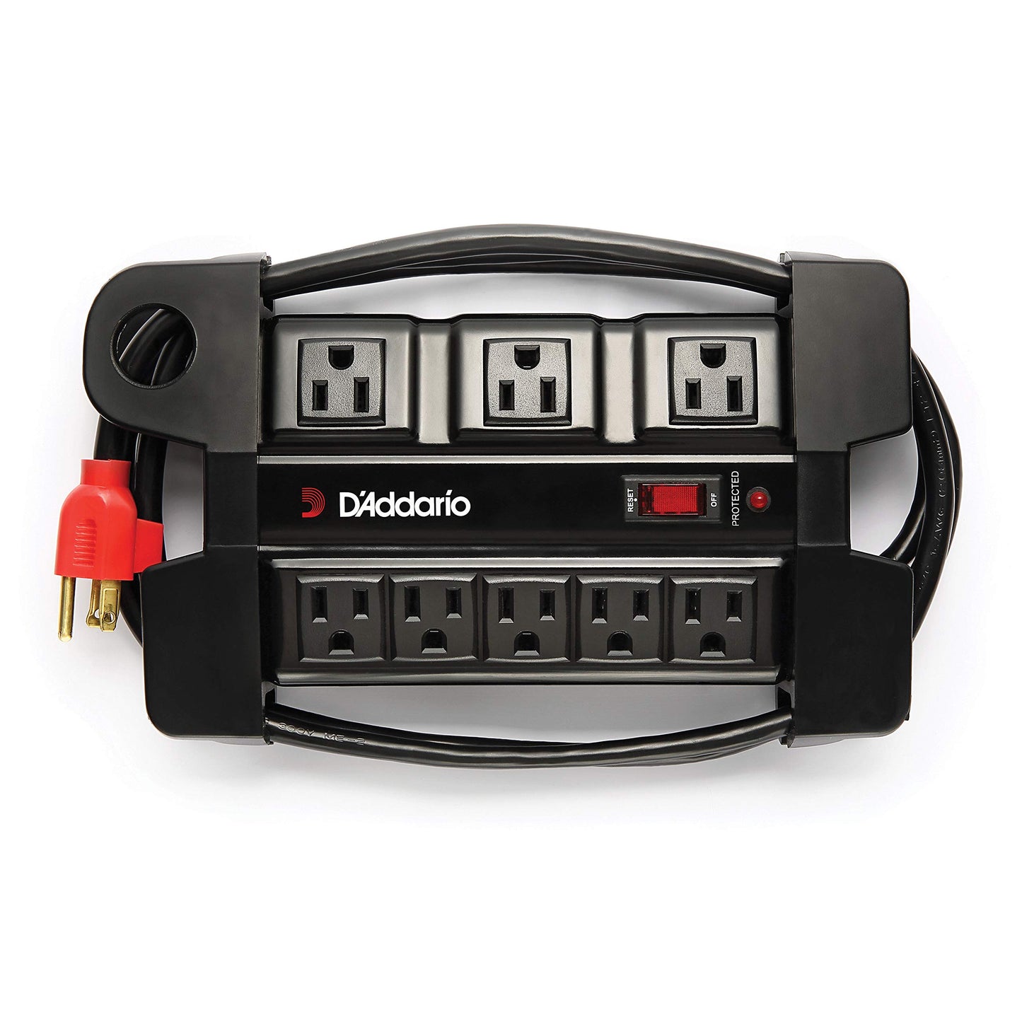 D'Addario Accessories - Base de alimentación de grado turístico - Protector de base - Tira de alimentación de escenario con cable de 6 pies - 5 estándar y 3 transformadores - Salida de amplificador de