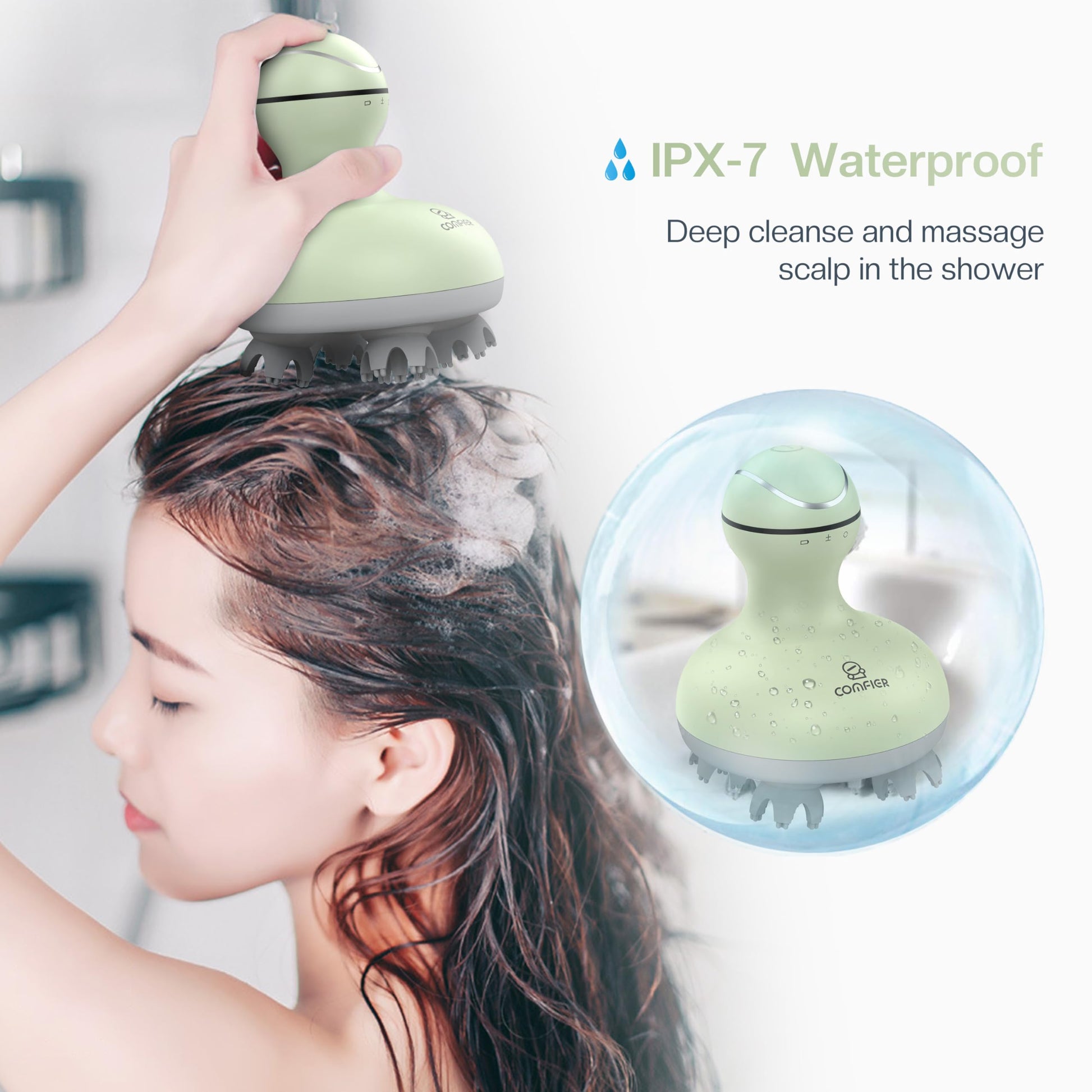 COMFIER Masajeador De Cuero Cabelludo, Rascador De Cabeza Eléctrico, Masajeador De Cabeza Portátil Para El Crecimiento Del Cabello Con 84 Nodos De Masaje De Silicona, Masajeador Dog&Cat, Rec