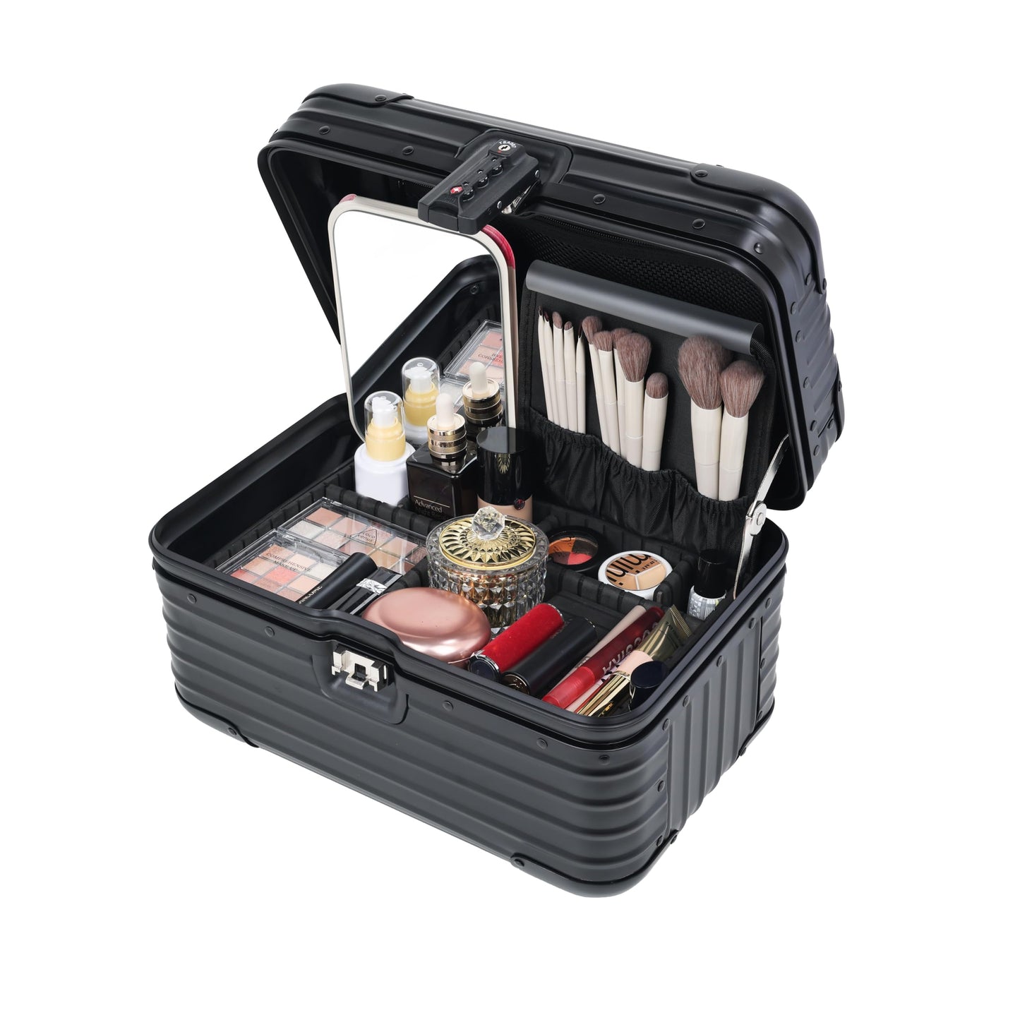 Perle Path - Funda de aluminio para tren de maquillaje, carcasa dura, organizador de cosméticos con bloqueo TSA, estuche profesional de almacenamiento de cosméticos de metal, estuche portátil para