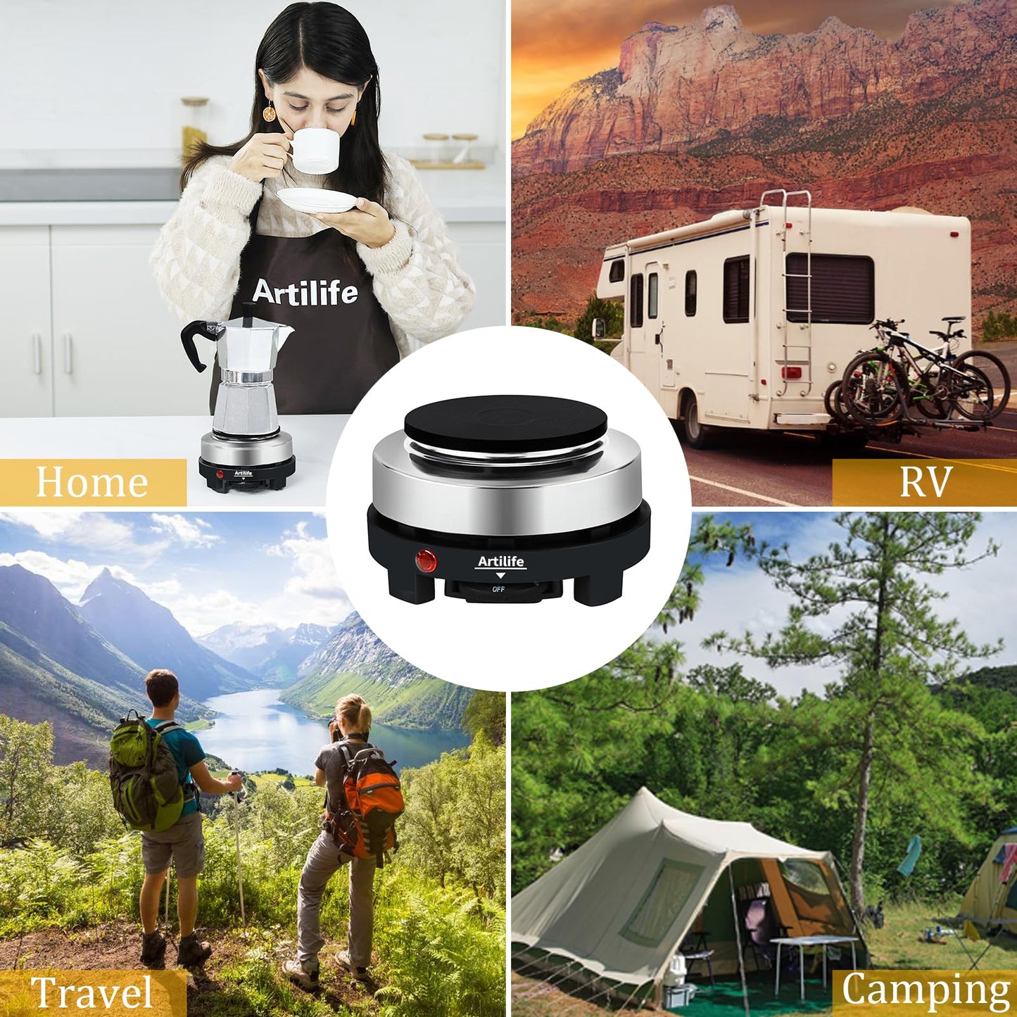Artilife - Mini placa caliente pequeña de 500 W, placa caliente eléctrica pequeña de 500 W, mini estufa portátil, calentador eléctrico de cocina, tamaño perfecto para olla Moka 110 V