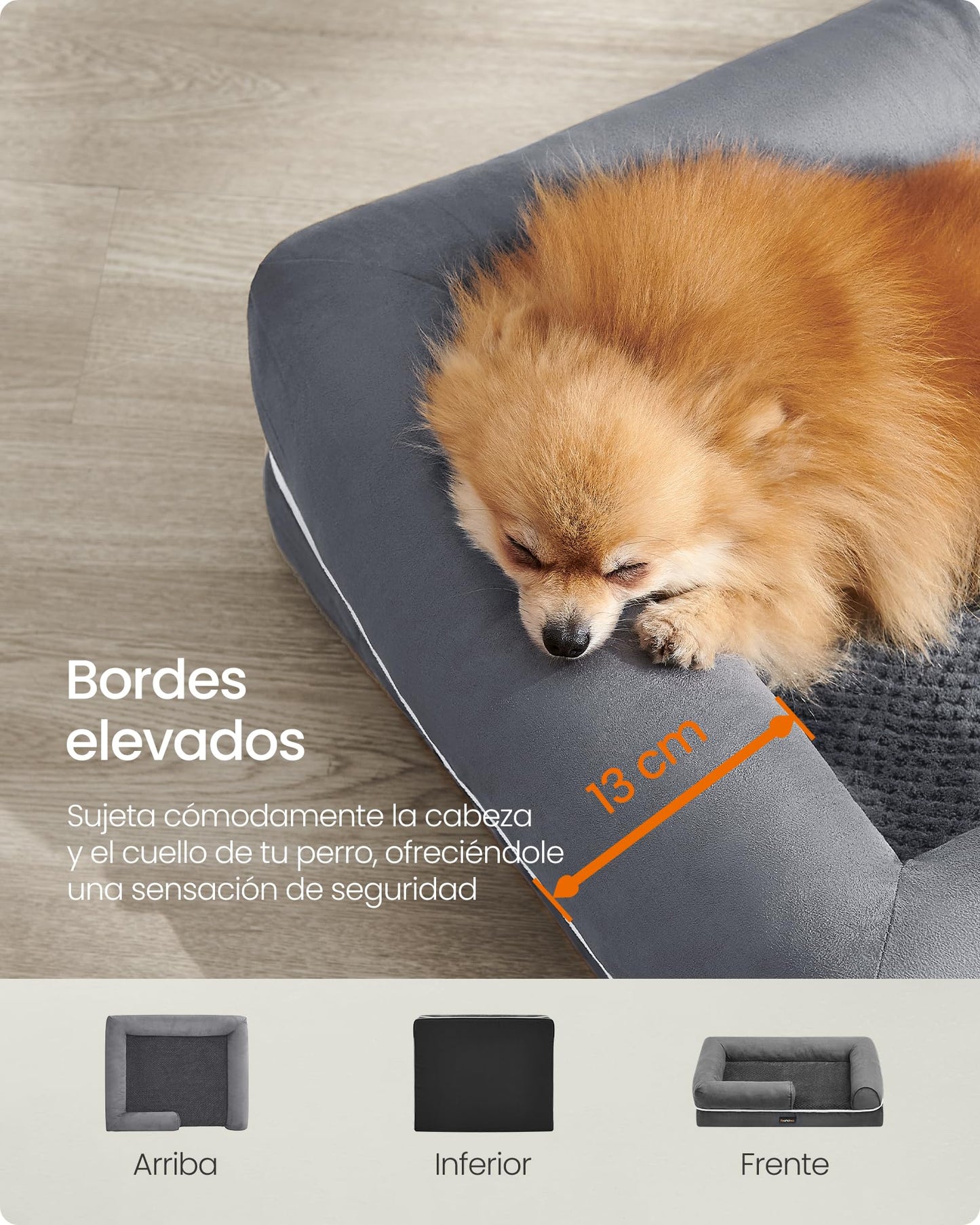 Cama Ortopédica para Perros Feandrea Gris Claro con Funda Extraíble y Lavable