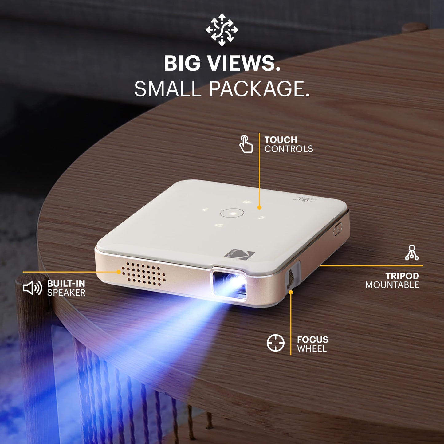 KODAK Luma 150 Kit completo – Mini proyector inalámbrico DLP de bolsillo con funda, trípode, visualización de 60 pulgadas, batería recargable, altavoz incorporado, HDMI, USB, microSD – portátil y