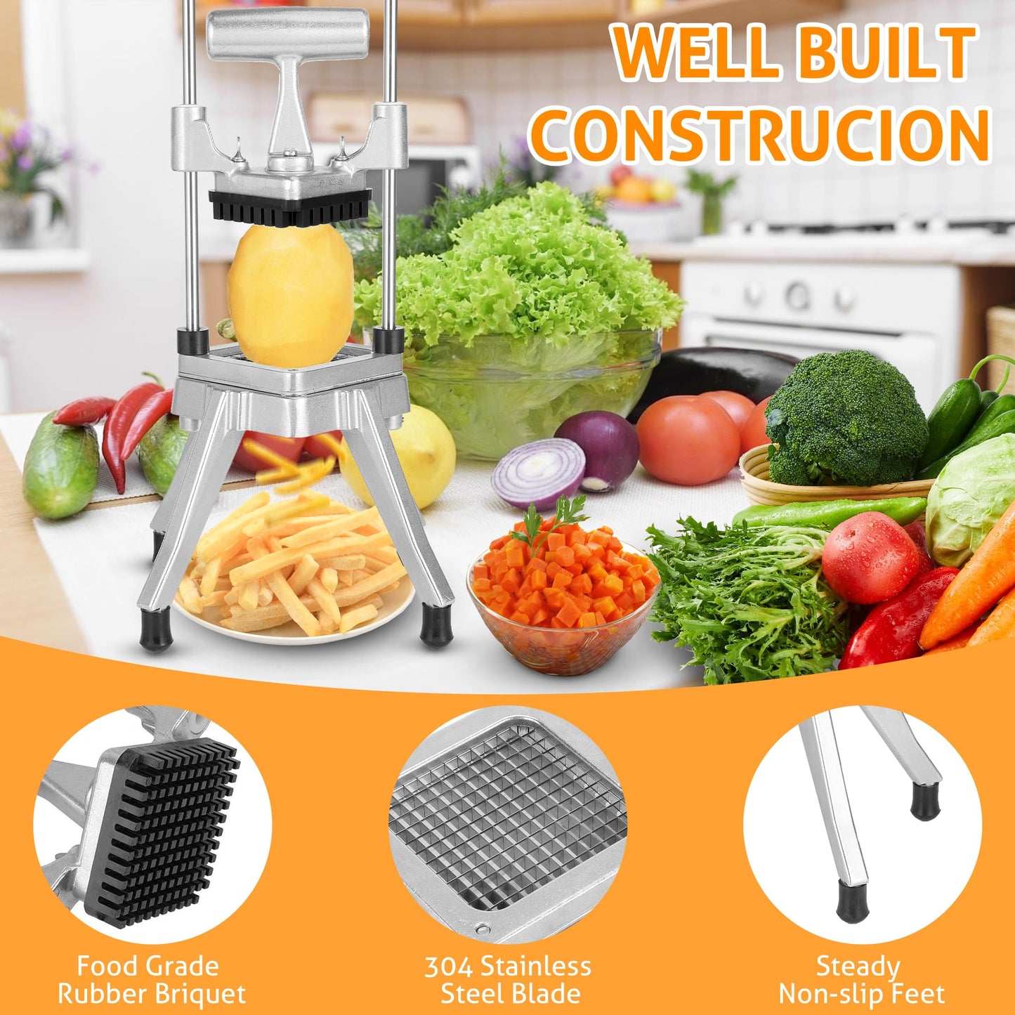 Picador Comercial de Verduras y Frutas WICHEMI Acero Inoxidable 1/4 Pulgadas
