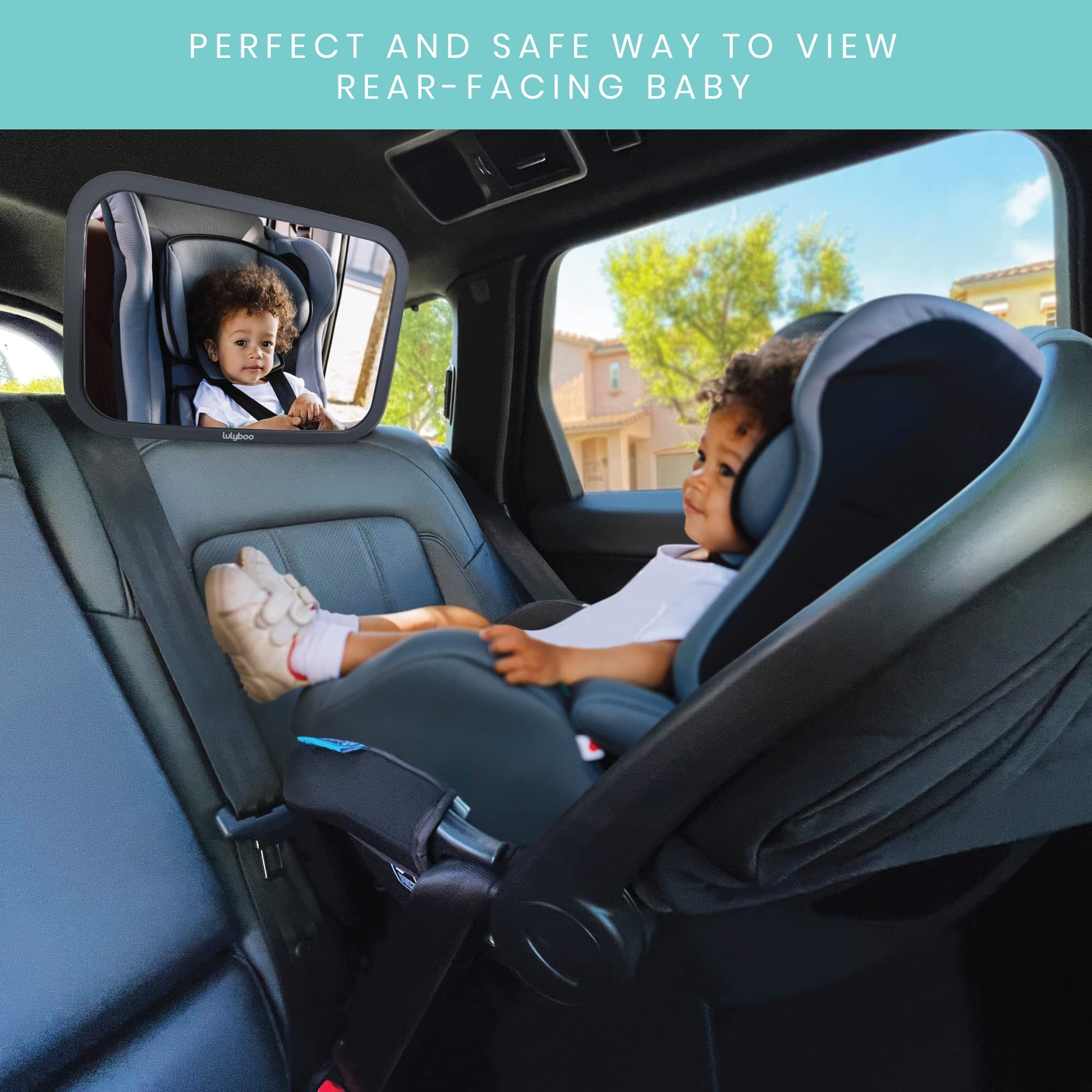 Lulyboo Espejo de bebé grande para coche con rotación de 360°, espejo de asiento trasero ajustable, color negro