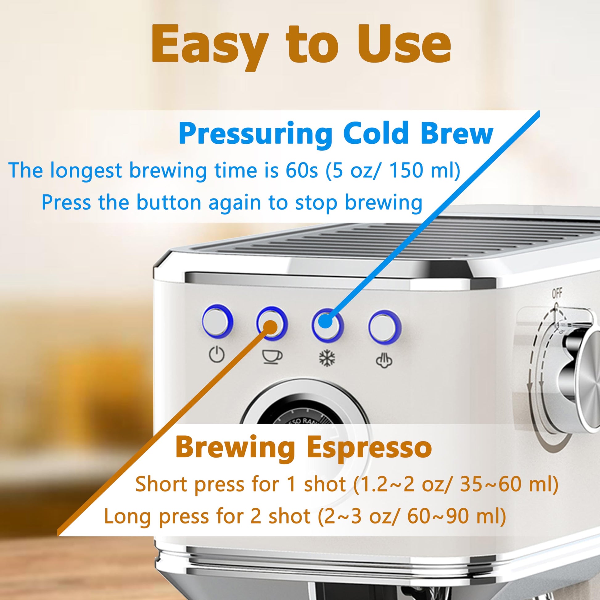 C CHENGVEY Máquina de café espresso de 20 barras, cafetera helada de acero inoxidable, cafetera profesional con espumador de leche, máquina de café compacta, regalo para papá o mamá (marfil beige)