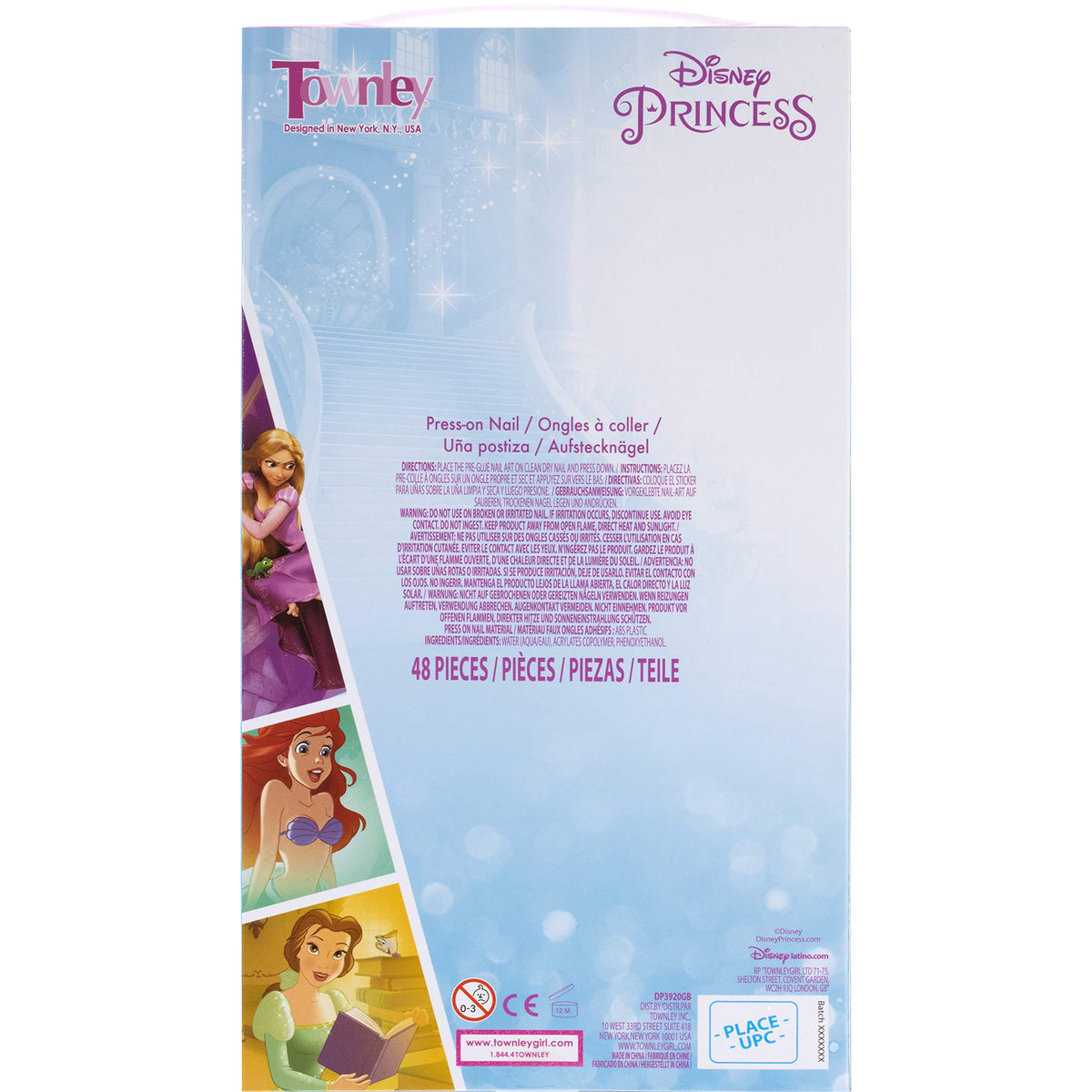 Disney Princess - Juego de 48 uñas postizas artificiales para niñas, niños con prepegamento, kit de punta acrílica de cubierta completa, a partir de 6 años, para fiestas, fiestas de pijamas y cambios