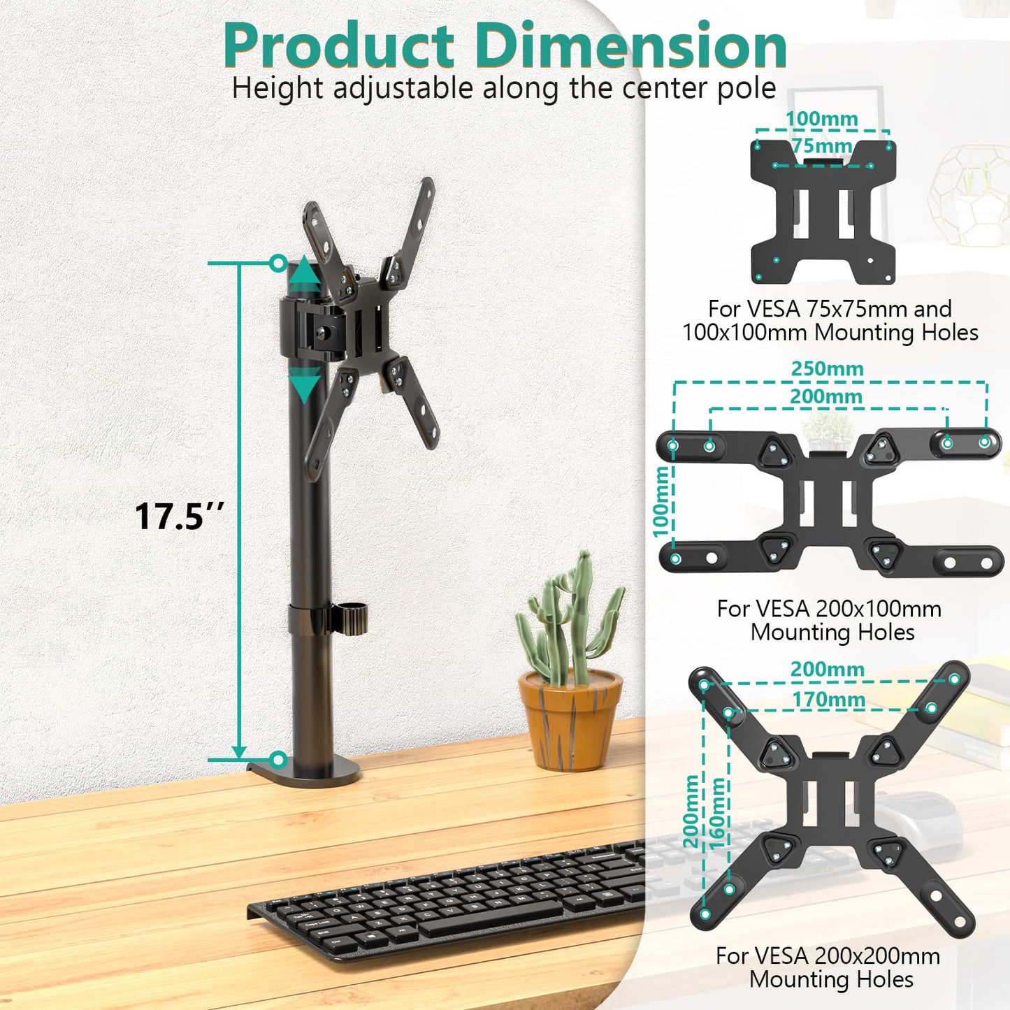 Soporte para Monitor WALI Negro Ajustable hasta 42 Pulgadas