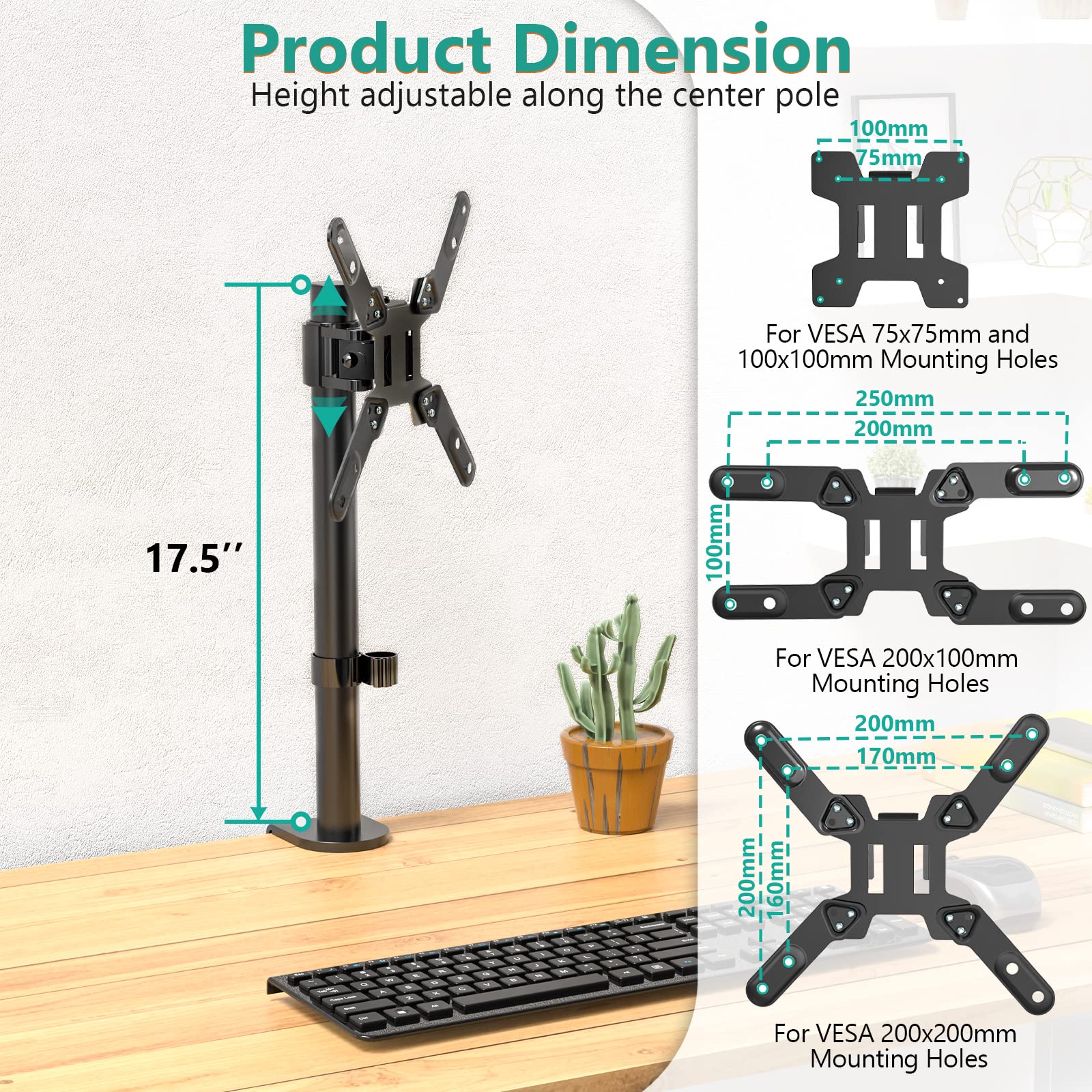 Soporte para Monitor WALI Negro Ajustable hasta 42 Pulgadas