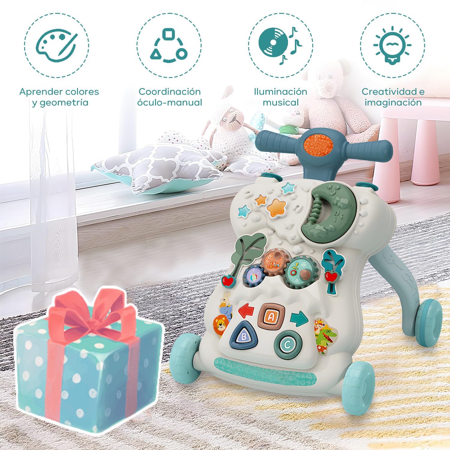 Hisemy Mesa Centro de actividades Musical para Bebe, Panel de Juego Extraíble Multifuncional, Juguete de Aprendizaje Musical para Bebés,Regalo para Niños y Niñas (A:Verde)