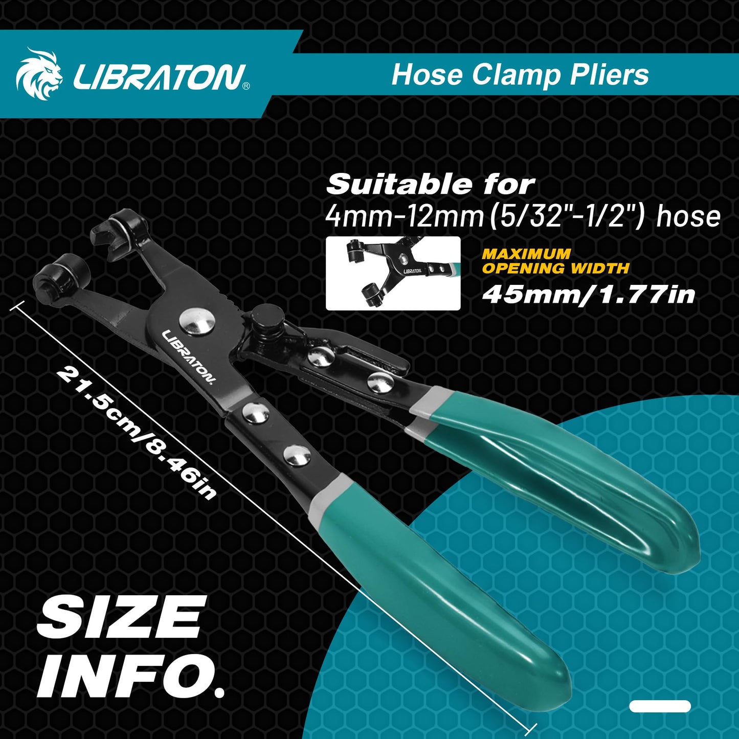 LIBRATON - Alicates de abrazadera de manguera, herramienta profesional de abrazadera de manguera con banda plana giratoria para extracción e instalación en abrazaderas de manguera de banda plana o