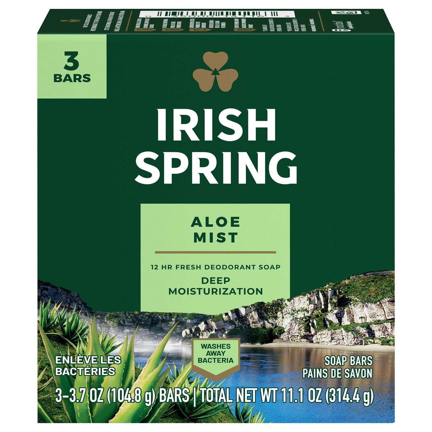 Aloe Deodorant Soap by Irish Spring for Unisex - 3 x 4 oz Deodorant