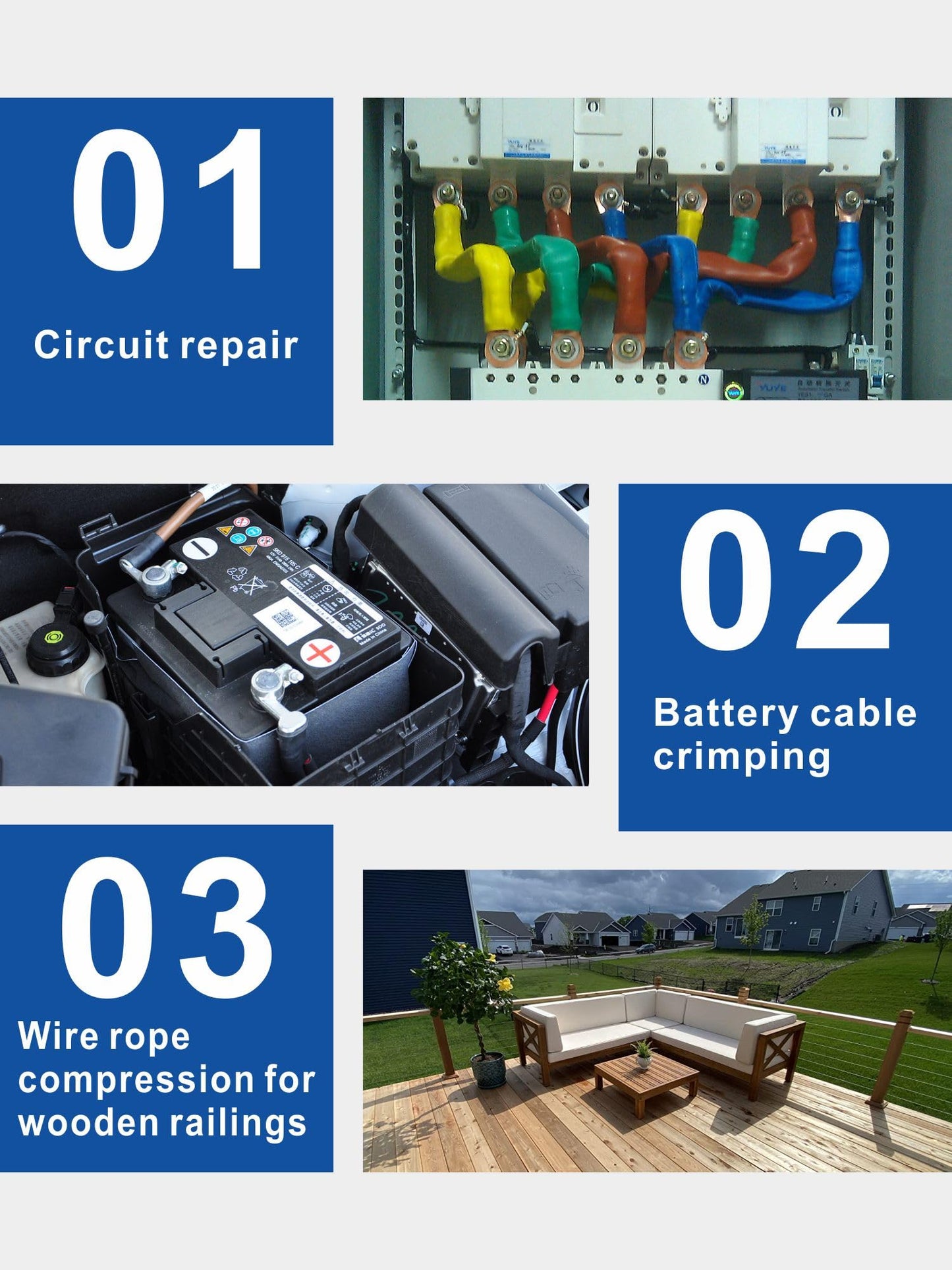 Herramienta de Prensado Hidráulico AMZCNC Azul con Cortador de Cables 8 Toneladas 12 AWG a 00 (2/0) para Terminales