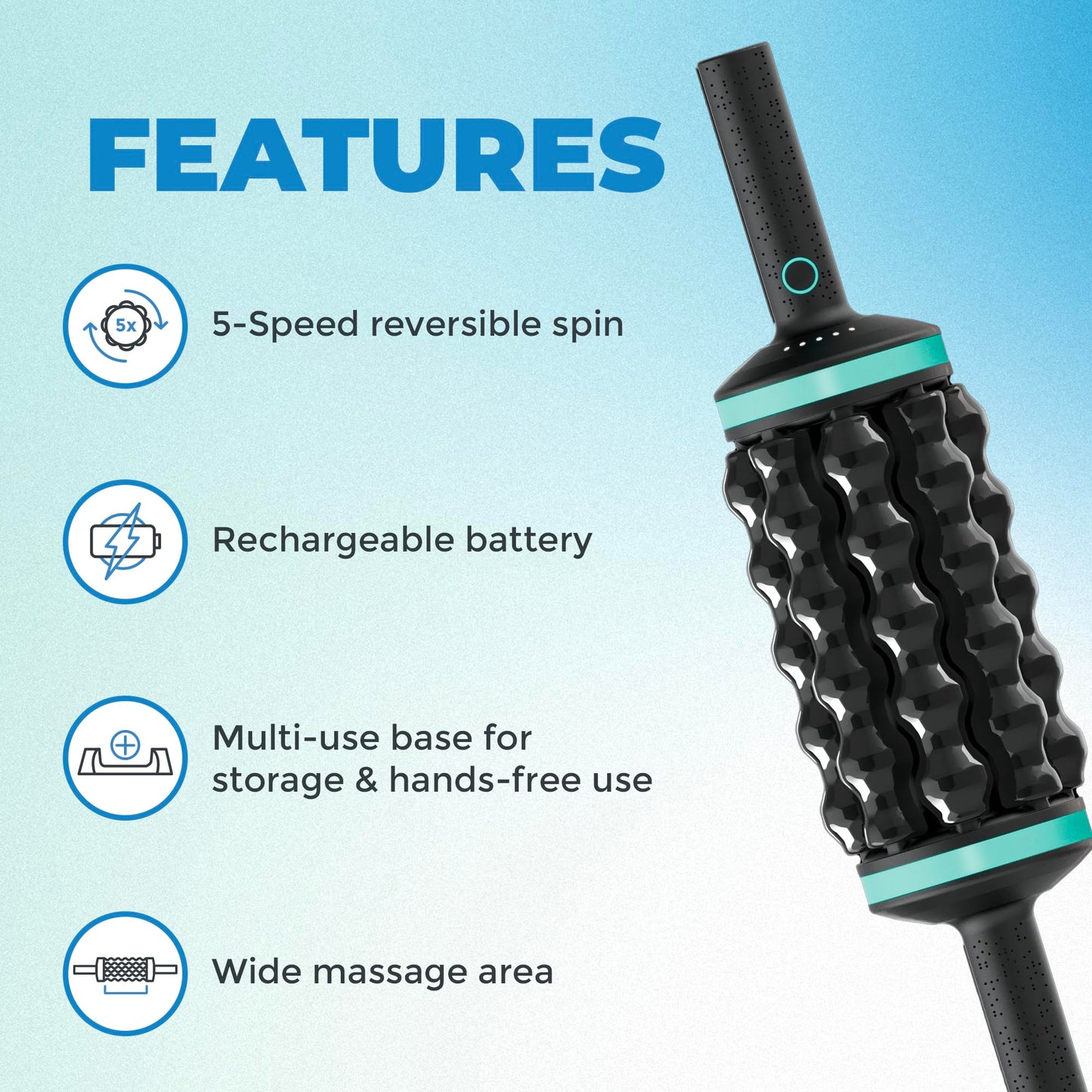 VERSAINSECT Rolling Percussive Massager, Percussive Therapy, Whole Body Relief, Deep Tissue and Muscle Recovery, Percussion Massage, Rechargeable, Hands-Free Base, Powerful, 5-Speed Reversible Spin