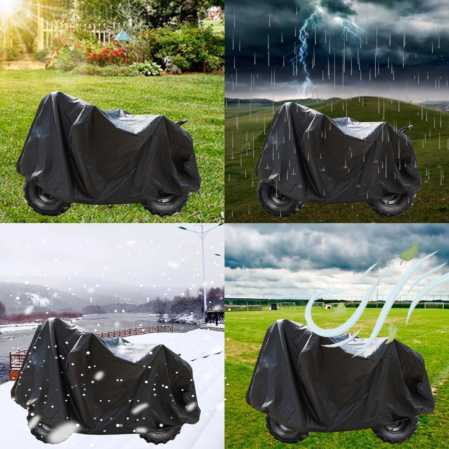 Cubierta de ATV Funda para Cubierta, ATV Protección Impermeable al Aire Libre, Cubierta Cuádruple Prueba de Viento para Polaris Sportsman Yamaha 220 * 98 * 106CM (Negro, XXL)