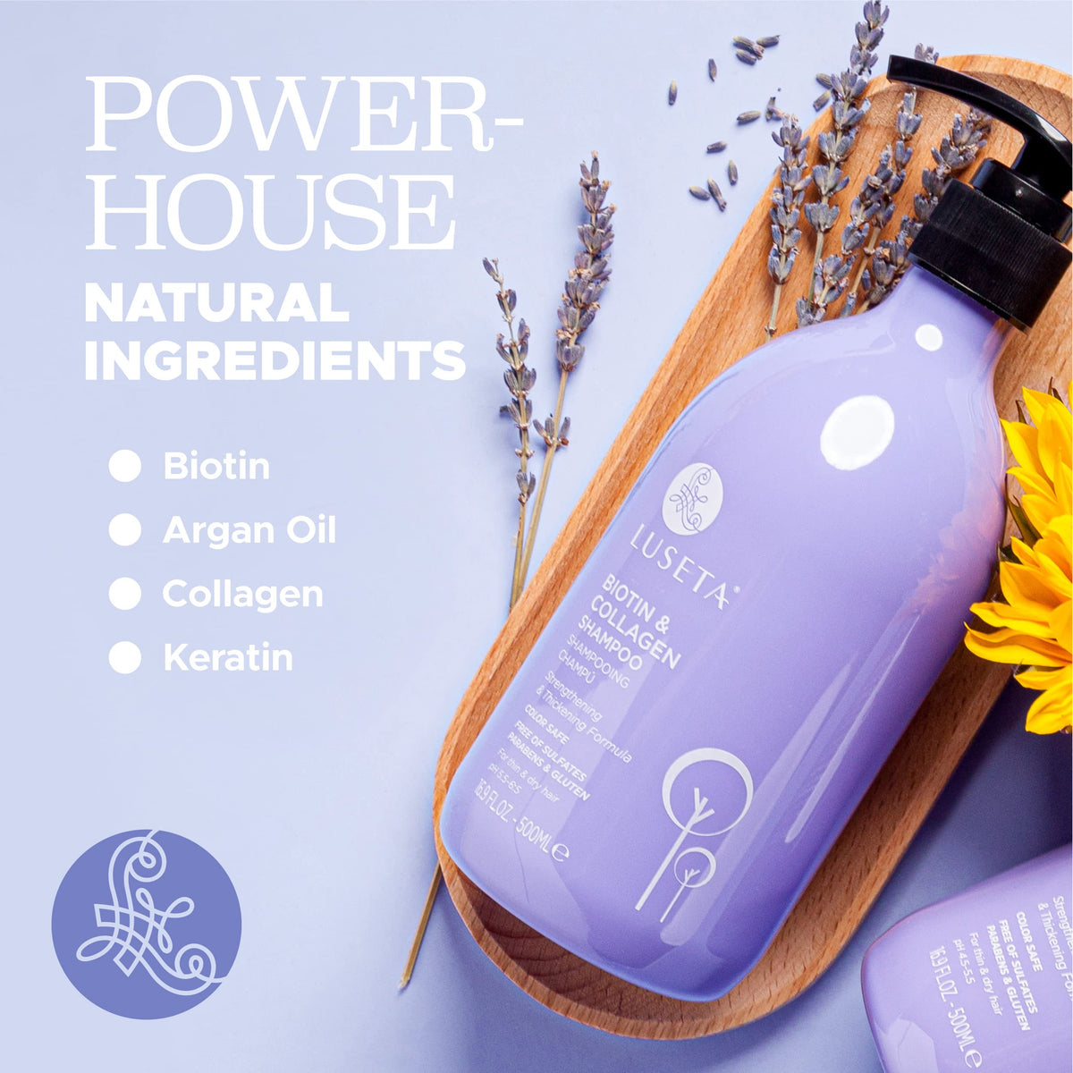 Shampoo Luseta Biotin Collagen Engrosador para Crecimiento Rápido del Cabello y Pérdida con Aceite de Argán, Sin Sulfatos