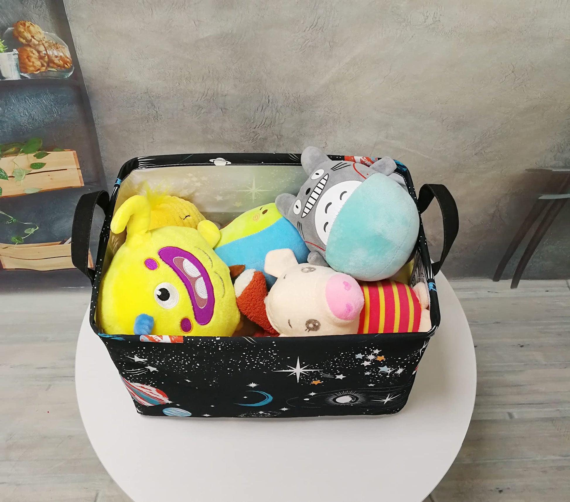 DUYIY - Cesta de almacenamiento para el hogar, cesta organizadora para niños, cesta de lavandería, cesta de regalo con asas para el hogar (planeta negro)