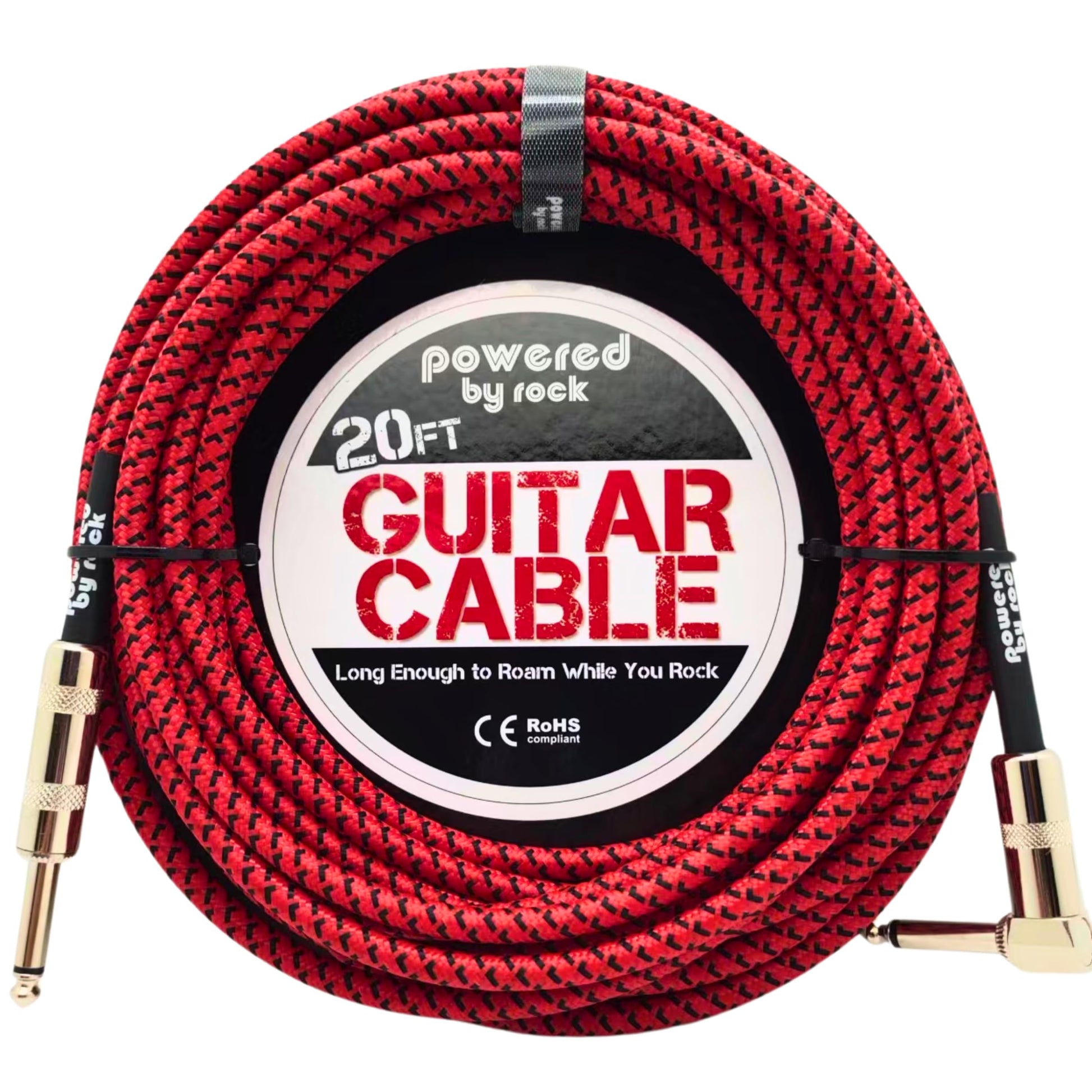 Cable de guitarra accionado por Rock para guitarra eléctrica y bajo, cable de instrumento de 20 pies, sin zumbidos ni enredos, entradas macho a macho de 1/4 pulgadas con un conector de ángulo recto en