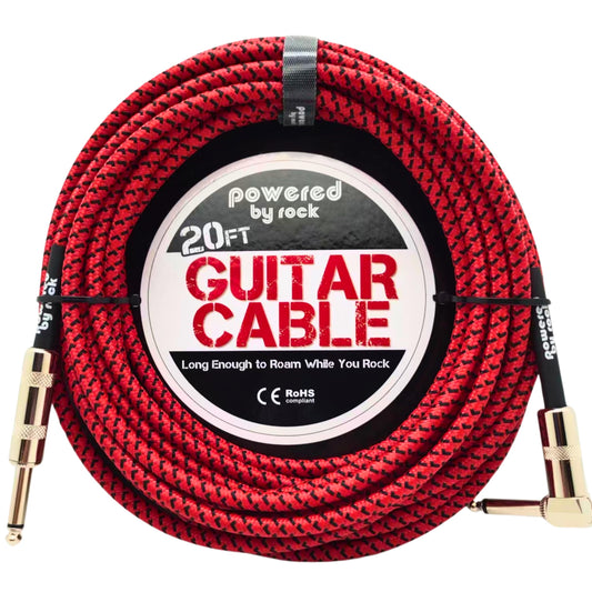 Cable de guitarra accionado por Rock para guitarra eléctrica y bajo, cable de instrumento de 20 pies, sin zumbidos ni enredos, entradas macho a macho de 1/4 pulgadas con un conector de ángulo recto en