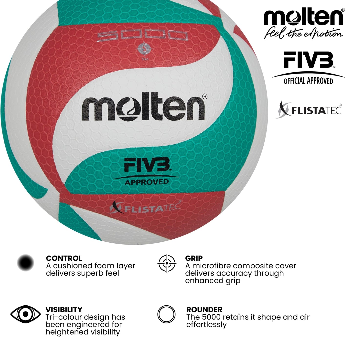 Balón de Voleibol Molten Blanco Verde Rojo 5