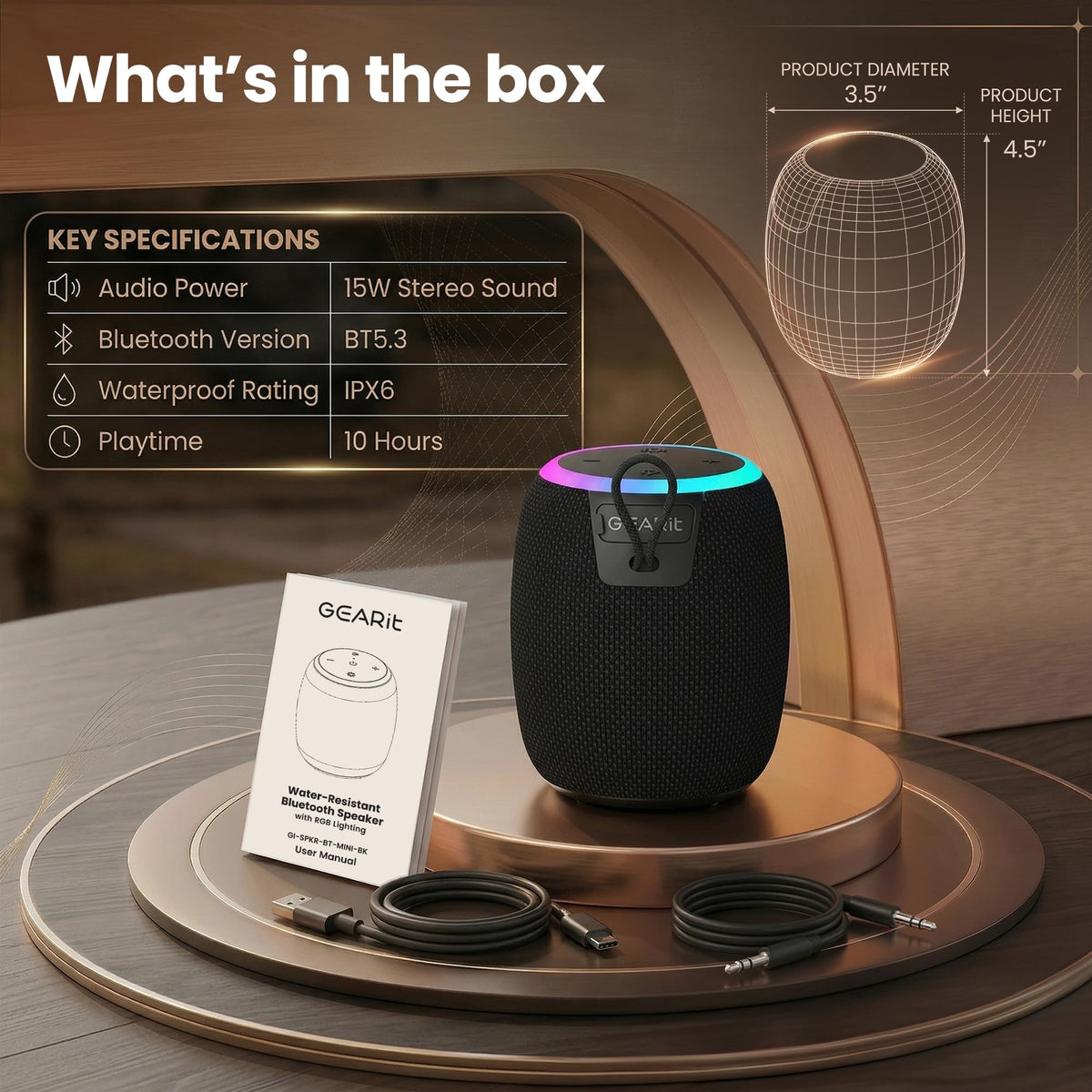 Altavoz Bluetooth Portátil GEARit Impermeable Pequeño Inalámbrico Mini