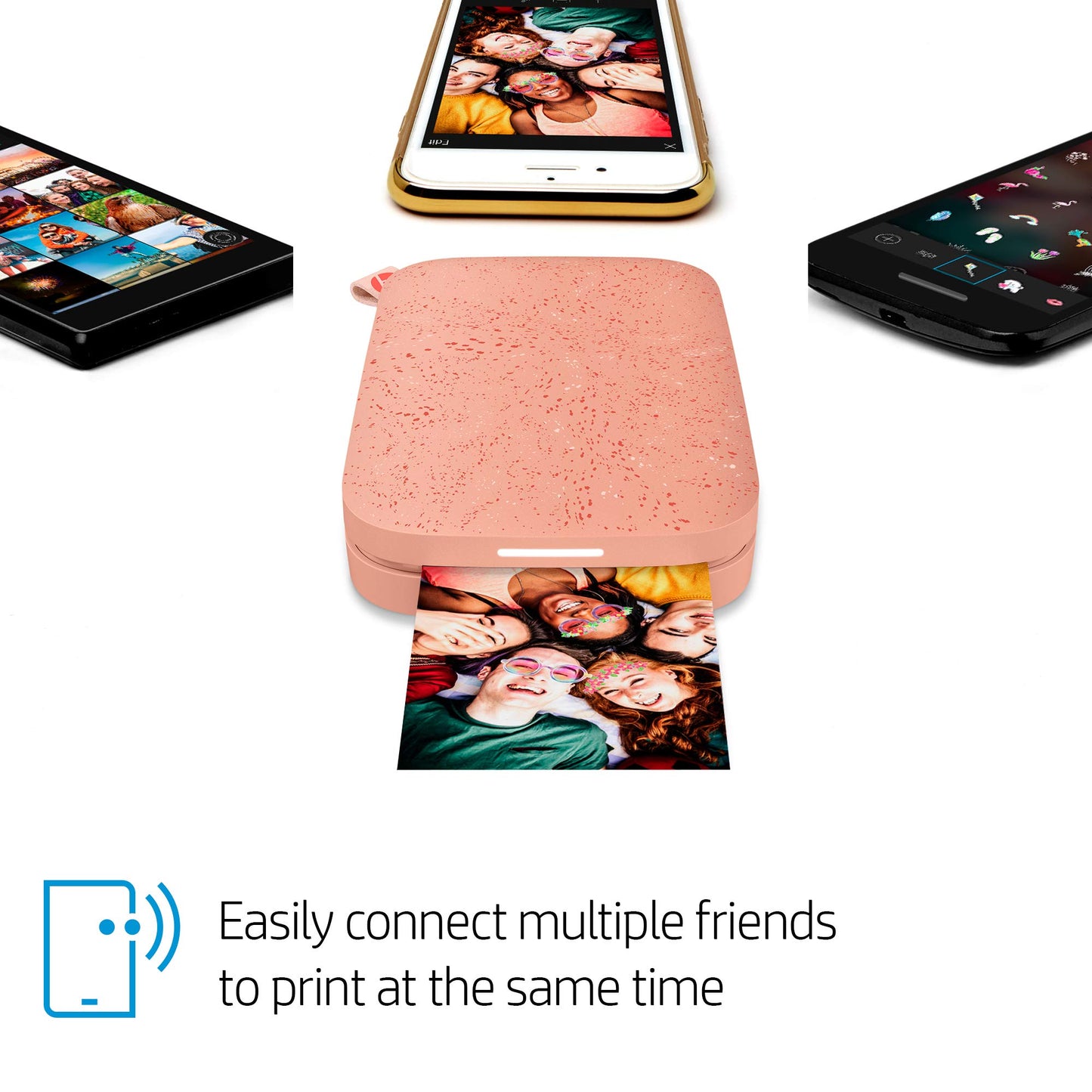 HP - Impresora fotográfica portátil Sprocket, imprime al instante fotos con reverso adhesivo de 2 x 3 pulgadas desde tu teléfono, Blush 1AS89A