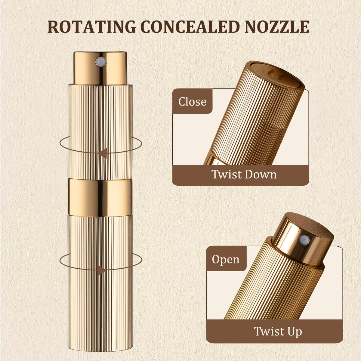 LISAPACK Botella atomizadora de perfume de 8 ml, 1 pulverizador de colonia de viaje, recargable, mini dispensador de perfume portátil aspiradora (dorado)