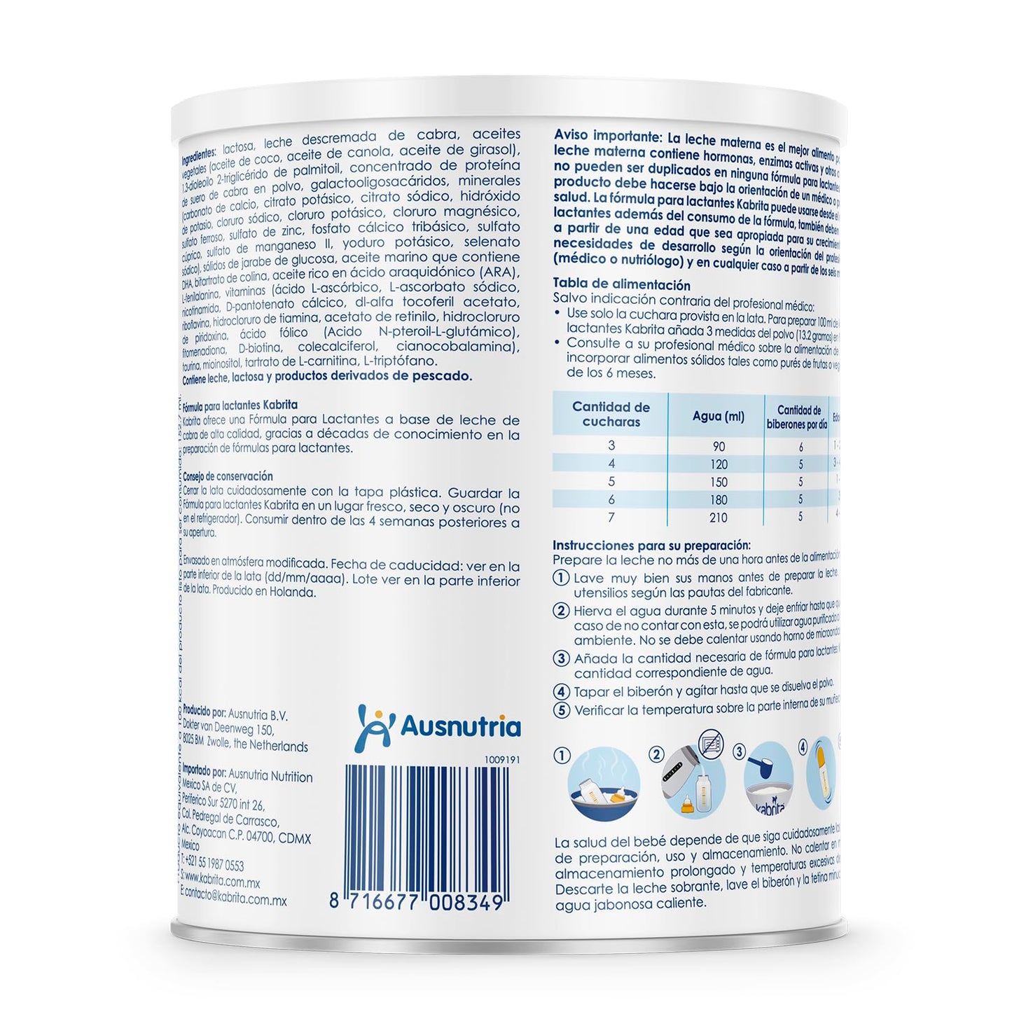 Kabrita Fórmula Infantil de Leche de Cabra de Fácil Digestión para Bebés de 0 a 6 Meses | Con Proteína A2, Prebióticos, DHA, ARA | 1 Lata de 800g