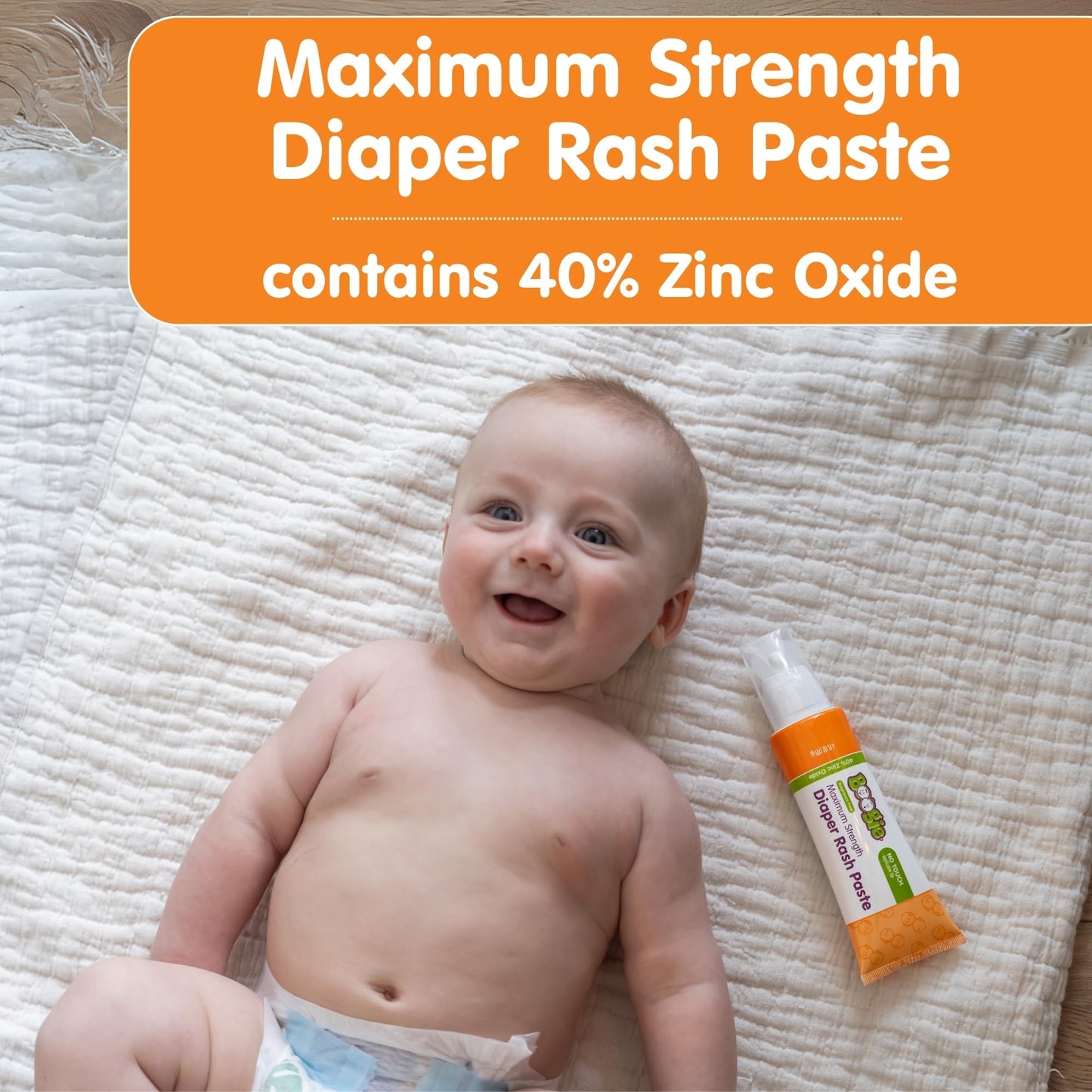 Boogie Pasta para la dermatitis del pañal de, máxima potencia con 40% de óxido de zinc, tubo aplicador sin ensuciar, 4 oz