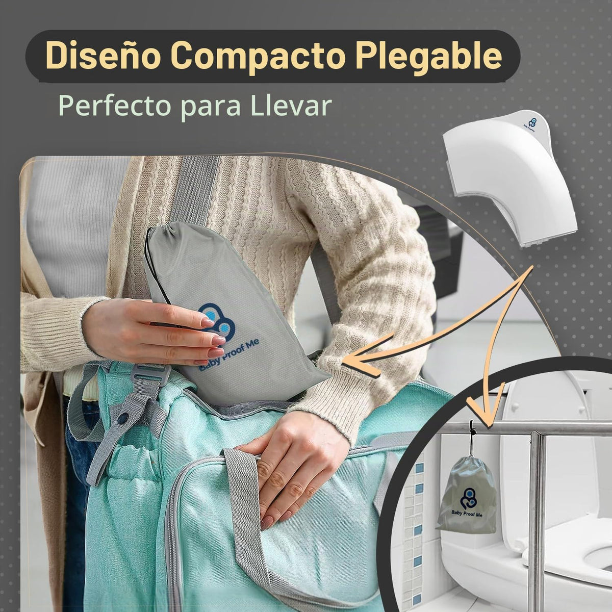 Baby Proof Me Essentials - Asiento de Inodoro para Niños con Protector Contra Salpicaduras, Plegable y Portátil con Bolsa, Asiento de Entrenamiento Antideslizante para Orinal de Viaje (Blanco)