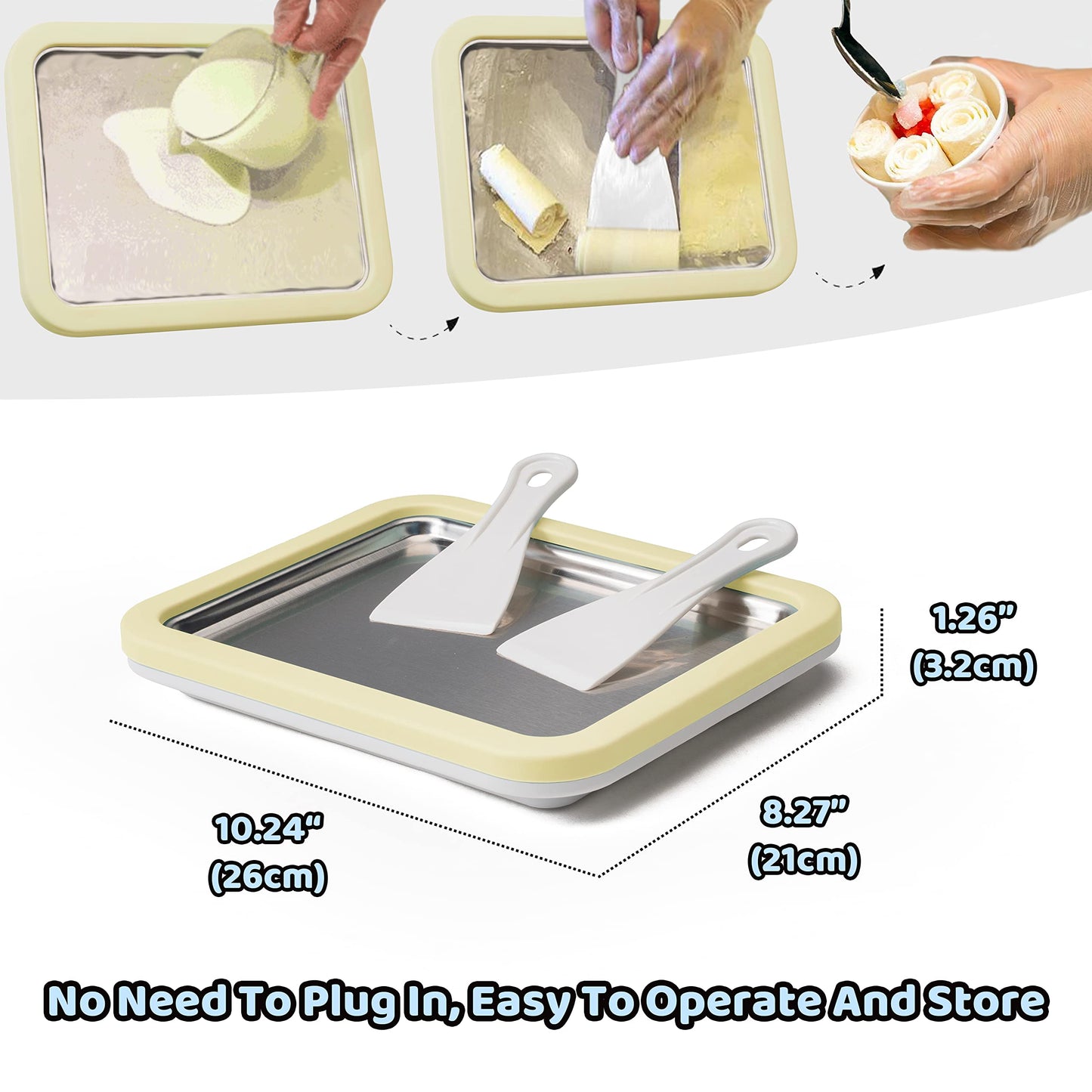 Máquina de Helado Enrollada JoyMech Blanca con Sartén de Puntos Dulces para Hacer Helado y Granizados