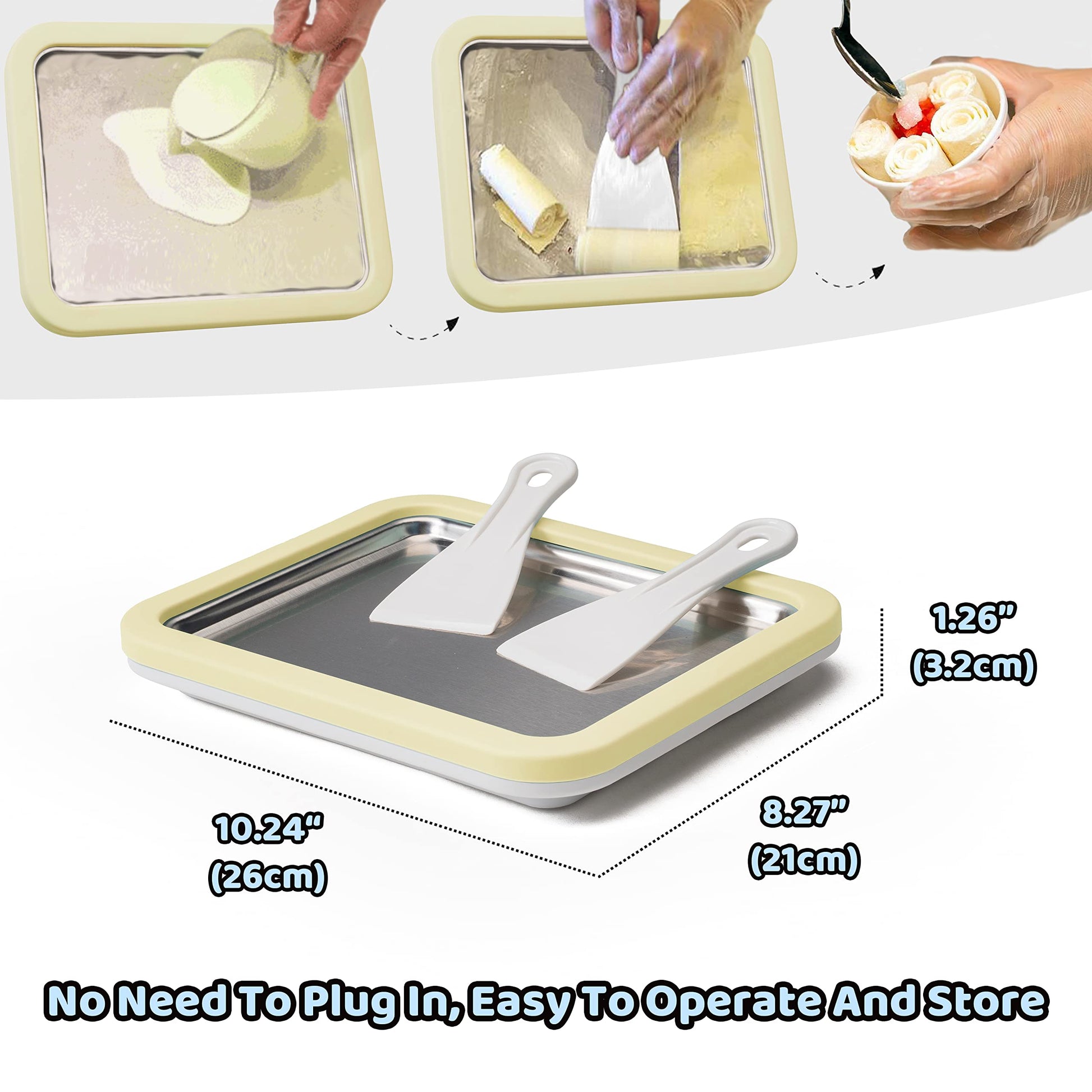 Máquina de Helado Enrollada JoyMech Blanca con Sartén de Puntos Dulces para Hacer Helado y Granizados