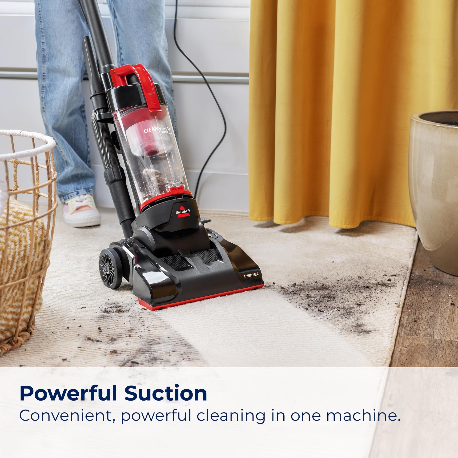 Bissell CleanView Aspiradora vertical compacta, se adapta a dormitorios y apartamentos, ligera con potente succión y varilla de extensión extraíble, 3508