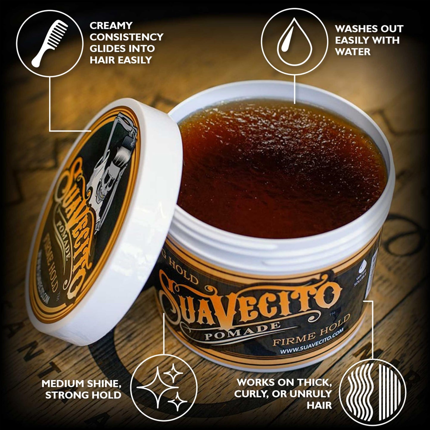 Suavecito Pomade Firme Cera Para Cabello de Fijacion Media Brillo Medio 65g Todo Tipo de Cabello Firme (907 g (Paquete de 1))