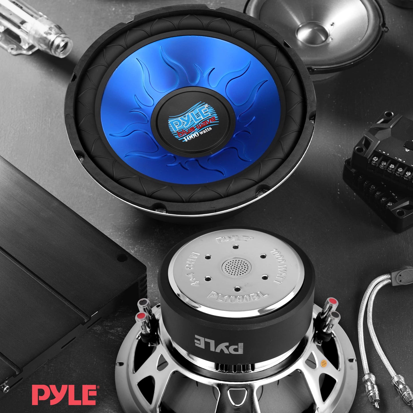 Pyle Bocina para Coche Subwoofer de 1000 Watts de Potencia Cono de 10 Pulgadas, Bobina de Voz Dual, para el Sistema de Sonido Estéreo del Auto, Azul
