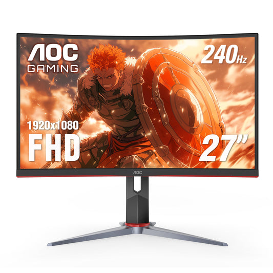 AOC C27G2Z Monitor de juego ultra rápido sin marco curvo de 27 pulgadas, FHD 1080p, 0,5 ms 240 Hz, FreeSync, HDMI/DP/VGA, altura ajustable, 3 años de garantía de píxeles muertos