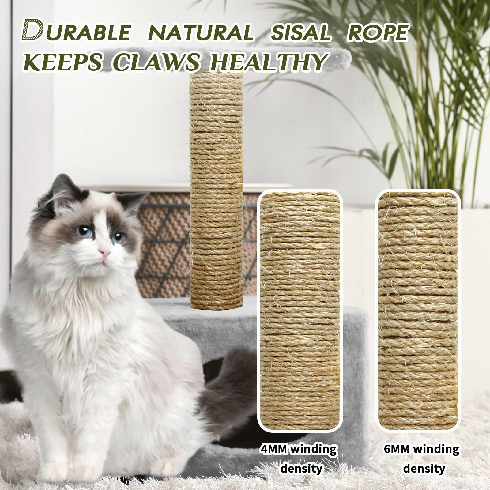 Cuerda de Sisal Natural TienYow 4mm 164 Pies para Reparación de Rascador para Gatos y DIY Árbol para Gatos