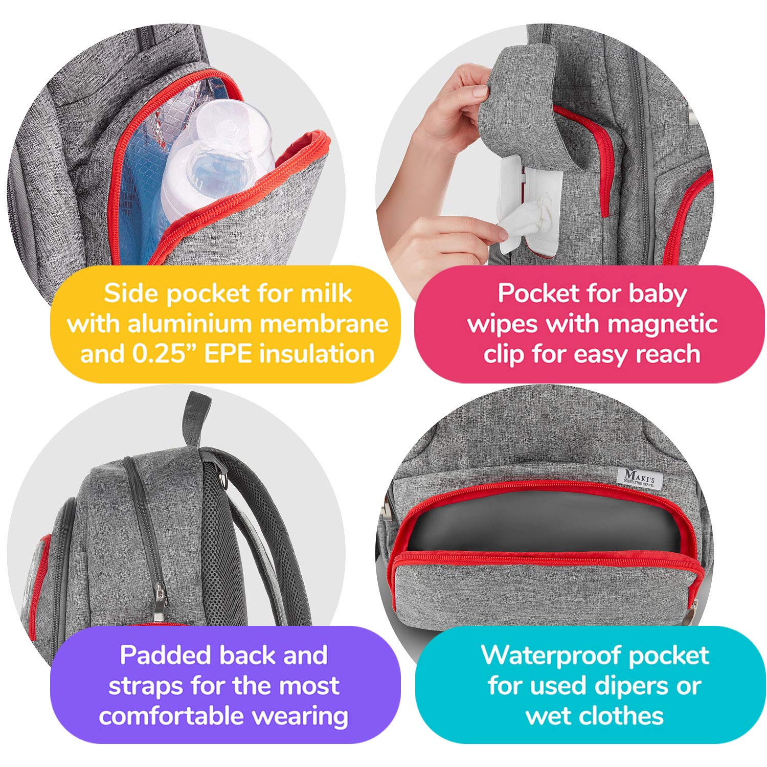 Mochila para pañales de bebé, para niñas y niños, bolsa de pañales grande, organizador de mochila con correas para carriola y bolsillo para toallitas de bebé. Bonus - Bolsa térmica para botellas y cambiador de bebé. Regalo perfecto para mamá y papá.