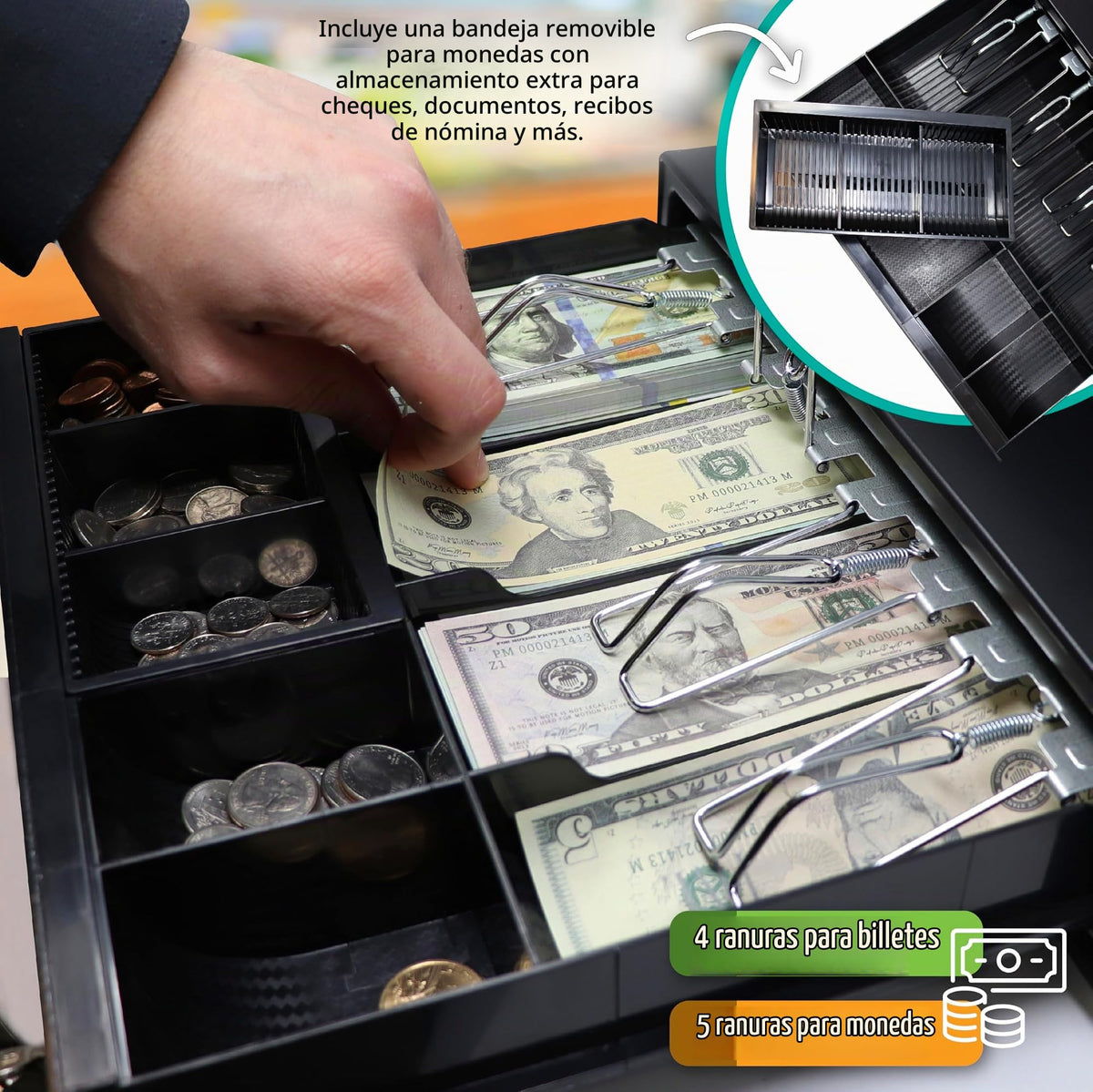 Caja Registradora Nadex CR260 Blanca con Cajón de Efectivo y Monedas