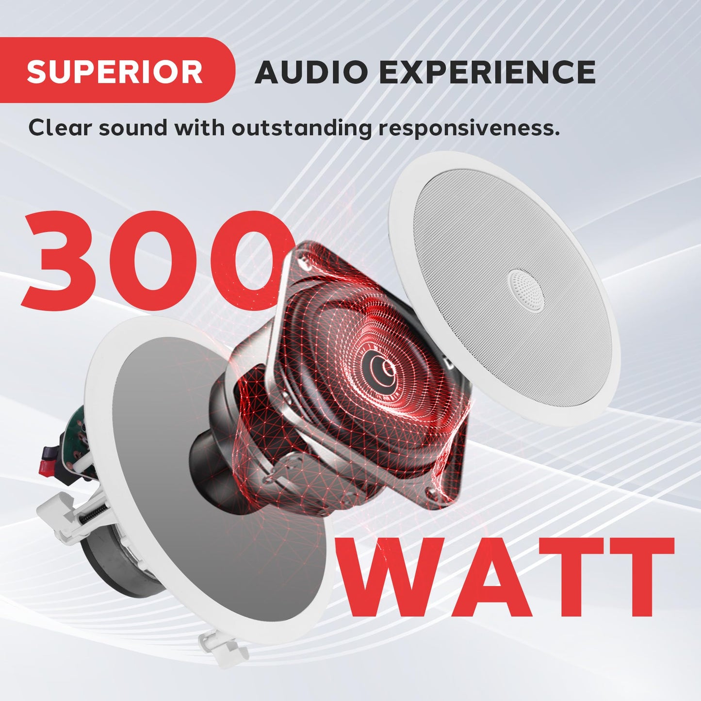 Pyle Bocinas Empotrables 8 Pulgadas para Techo o Pared. Sistema de Sonido de Alta Calidad 2 Vías. Midbass y Tweeter de Titanio. Potencia 300W, Blanco