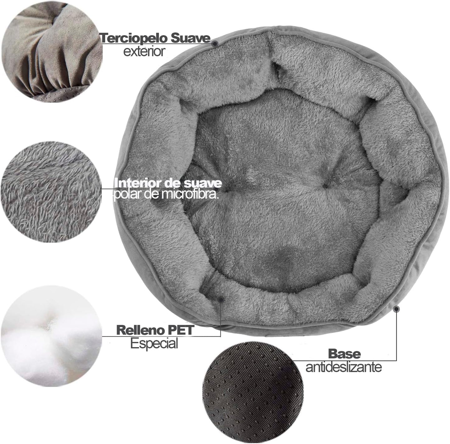 OGAGU Cama para Gato Mediano, Cama para Perro Chico o Mediano, Cama para Mascota Lavable en Maquina, Suave Base Antideslizante, Resistente a Suciedad y facil de Lavar (Gris, Medium)
