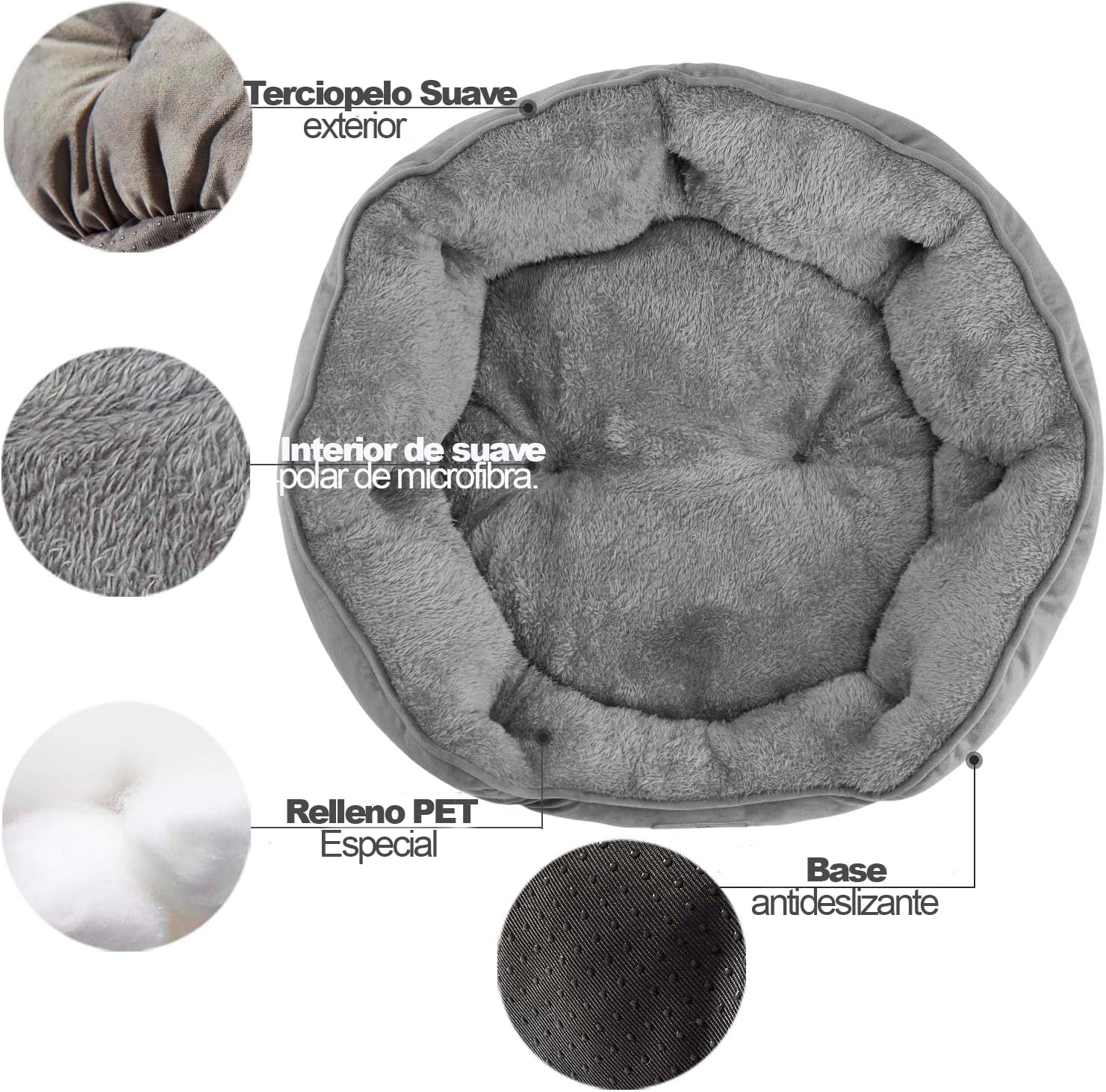 OGAGU Cama para Gato Mediano, Cama para Perro Chico o Mediano, Cama para Mascota Lavable en Maquina, Suave Base Antideslizante, Resistente a Suciedad y facil de Lavar (Gris, Medium)