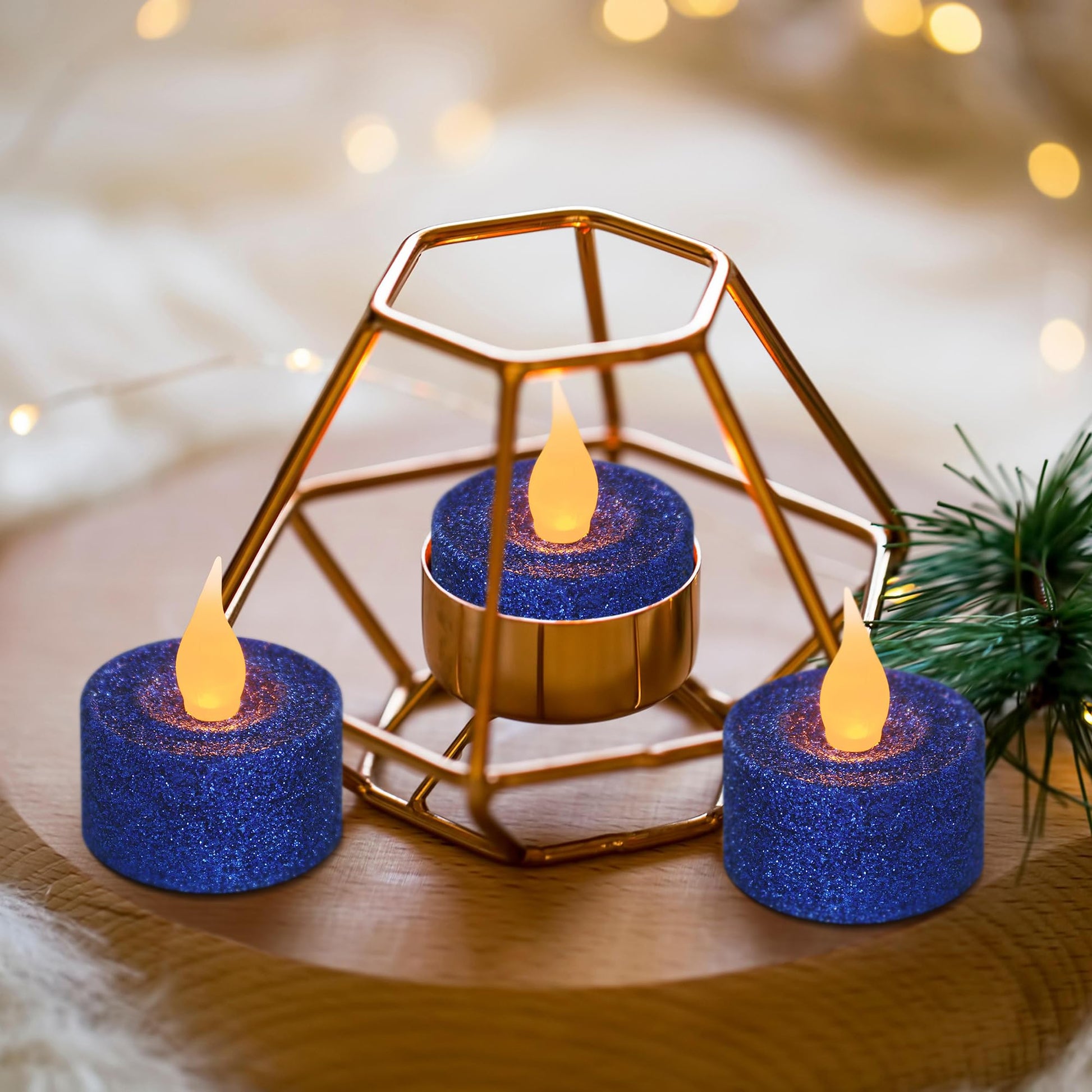 FURORA LIGHTING - Velas LED con purpurina azul real, paquete de 12, velas parpadeantes sin llama para decoración del hogar, 1.5 pulgadas de ancho x 1.65 pulgadas de alto, funciona con pilas