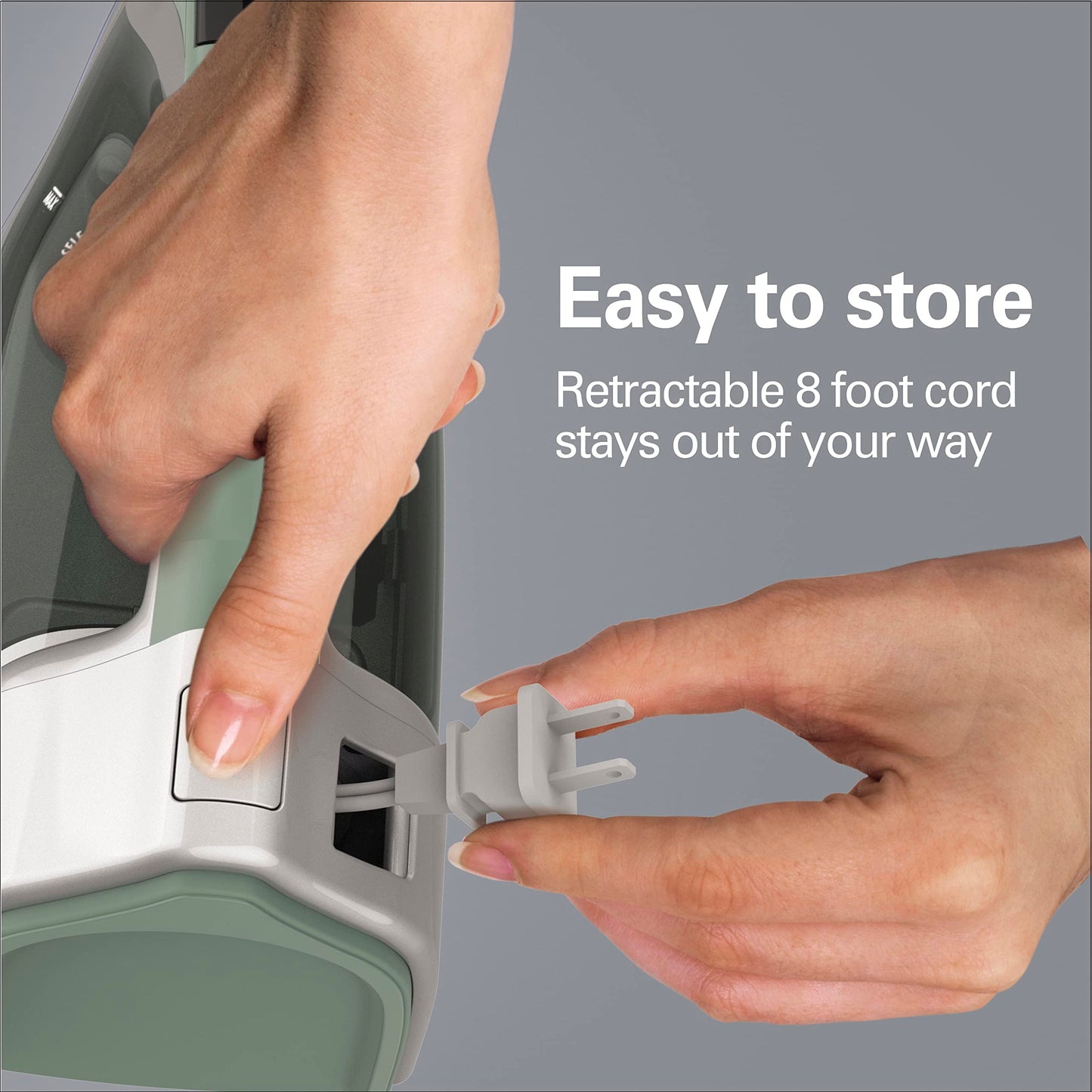 Hamilton Beach - Plancha de vapor y vapor vertical para ropa con suela Durathon resistente a los arañazos, selector de tela digital + cable retráctil de 8 pies, apagado automático de 3 vías,