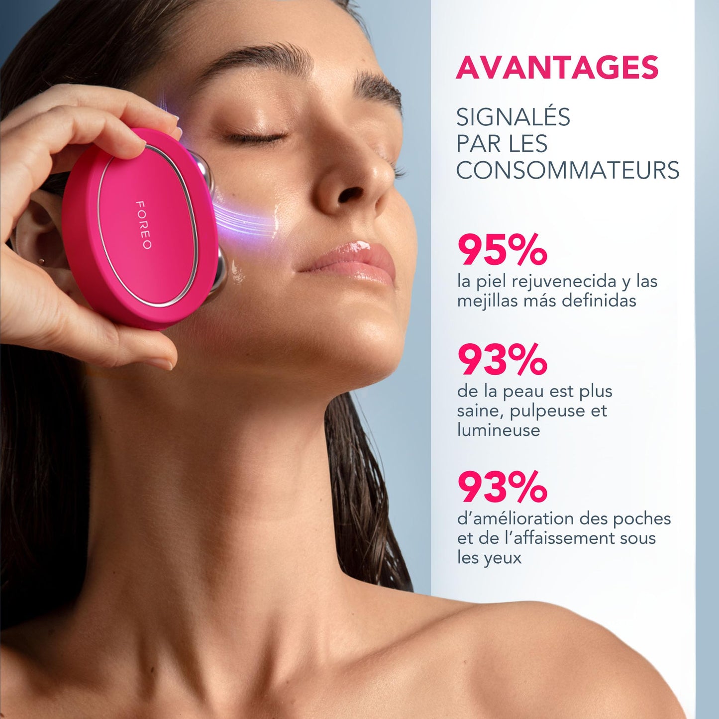 FOREO Set Total Facelift - BEAR Masajeador facial de microcorrientes - Radiofrecuencia facial + SÉRUM 2.0 30 ml + Crema hidratante triple acción HA+PGA 15 ml - Ácido hialurónico - Fuchsia
