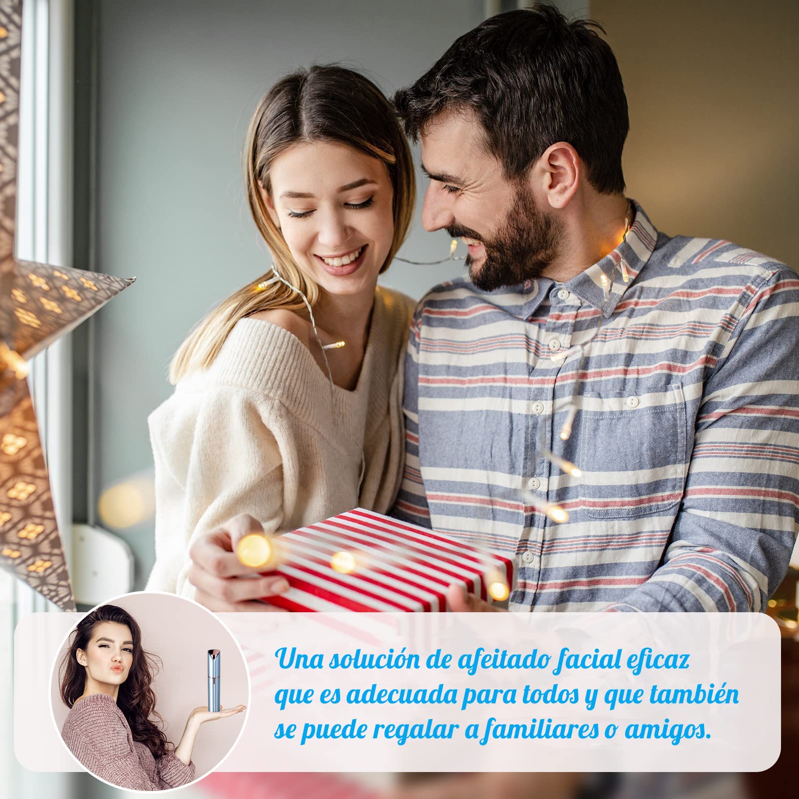Depiladora Facial Mujer Recargable, Depilador Electrico USB, Depilación y Afeitadora para Mujer Sin Dolor para Labios/Bikini/Barbilla/Brazos/Axilas, 2 Cabezales de Repuesto Incluidos (Azul)