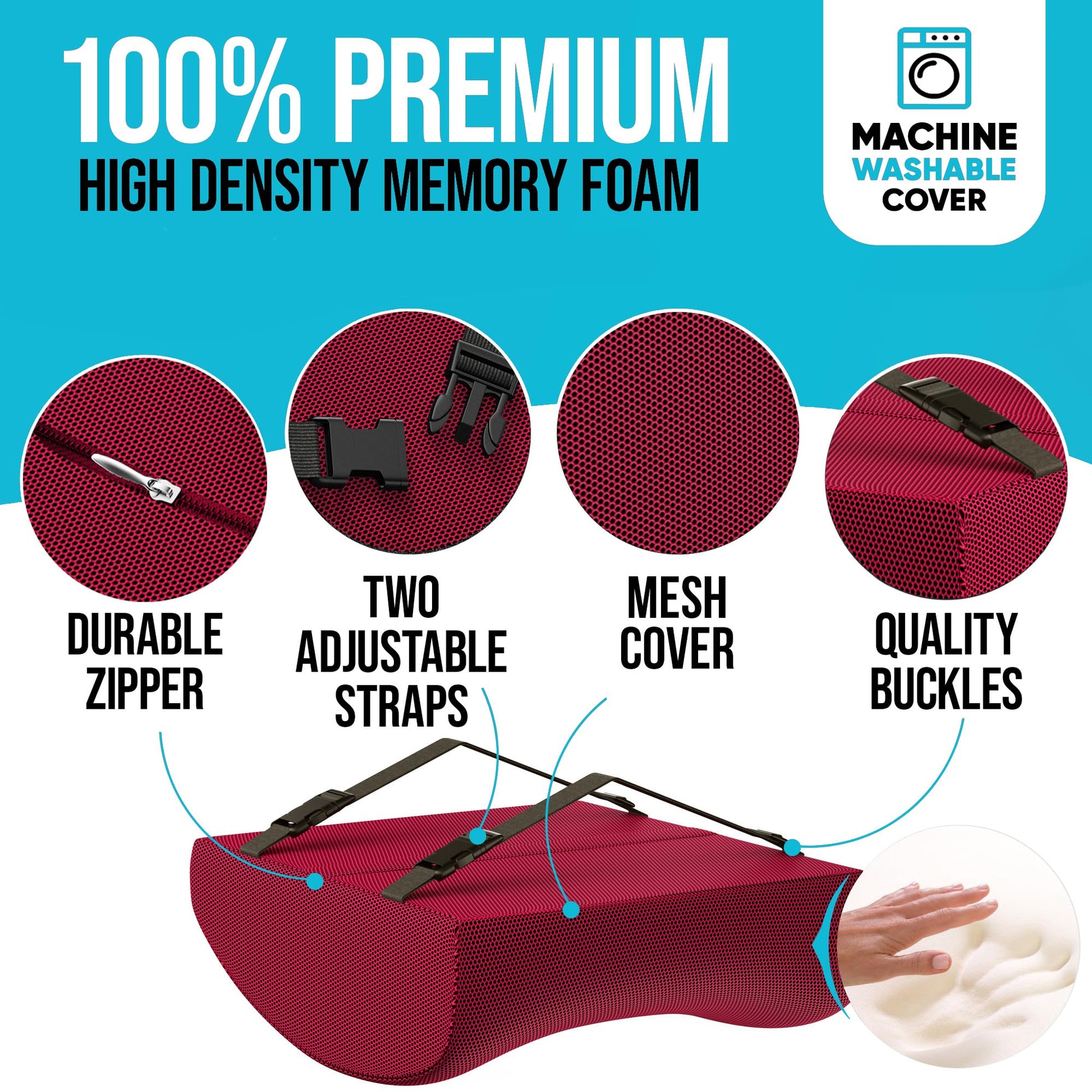 FORTEM Cojín Lumbar de Silla de Oficina, Almohada de Apoyo Lumbar, Cojín Lumbar para Silla de Escritorio, Almohada Viscoelástica para la Espalda, Funda Lavable (Rojo)