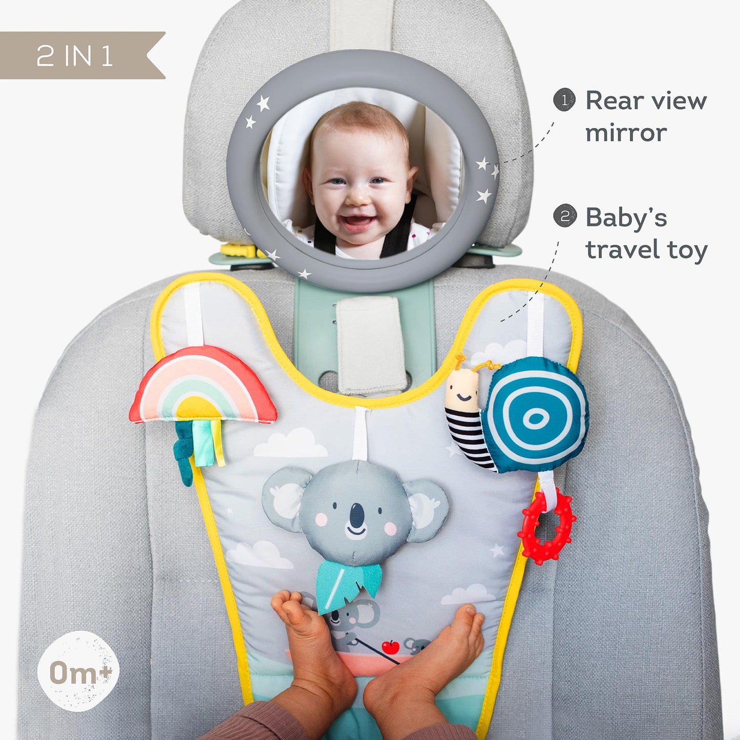 Taf Toys Koala in-Car Play Centre Parent and Baby's Travel Companion, Keeps Both Relaxed While Driving. Car Activity Centre with Mirror to Watch Baby from Driver's Seat, for and up