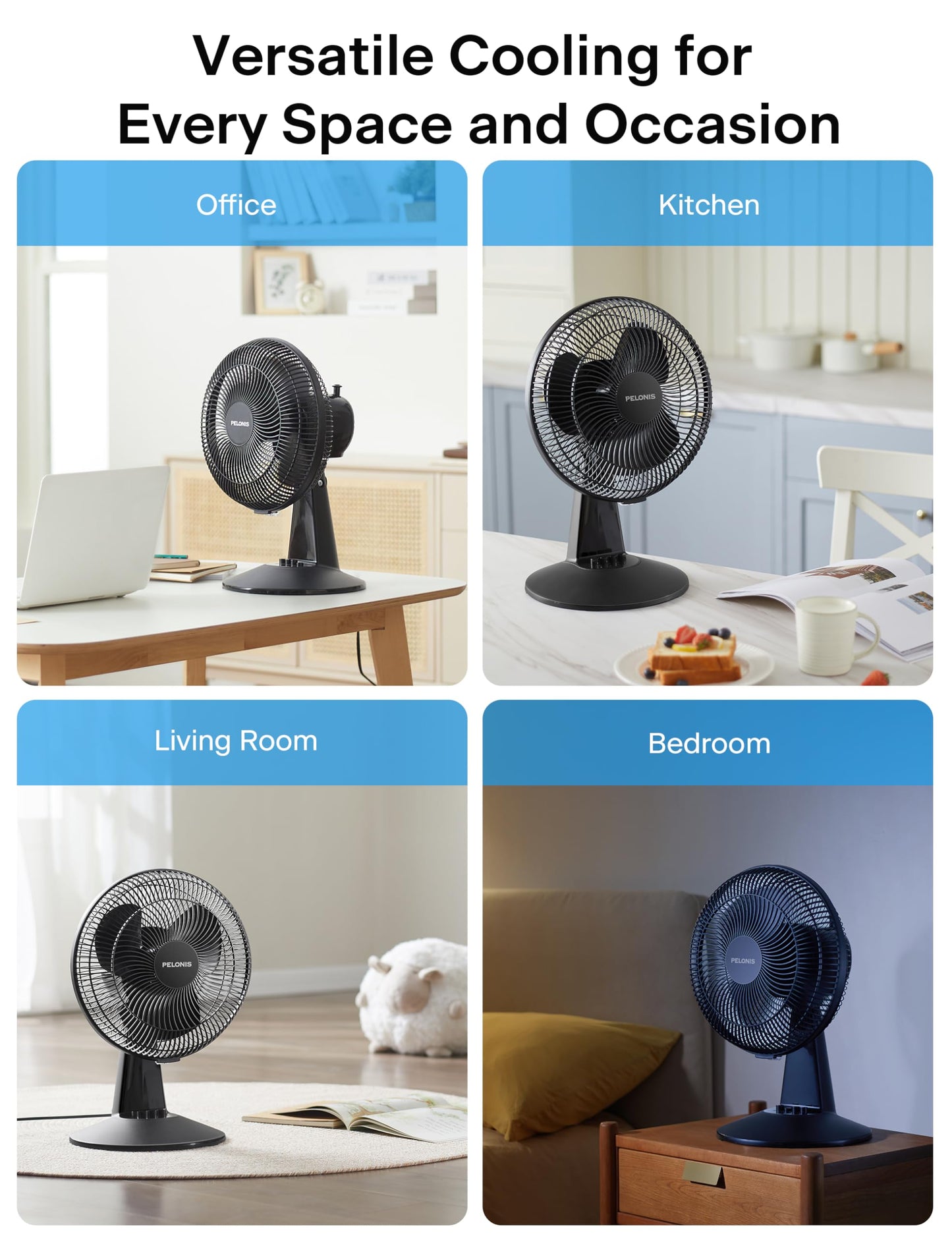 Ventilador de Mesa Pelonis Blanco 12 Pulgadas Oscilante 120° con 3 Velocidades