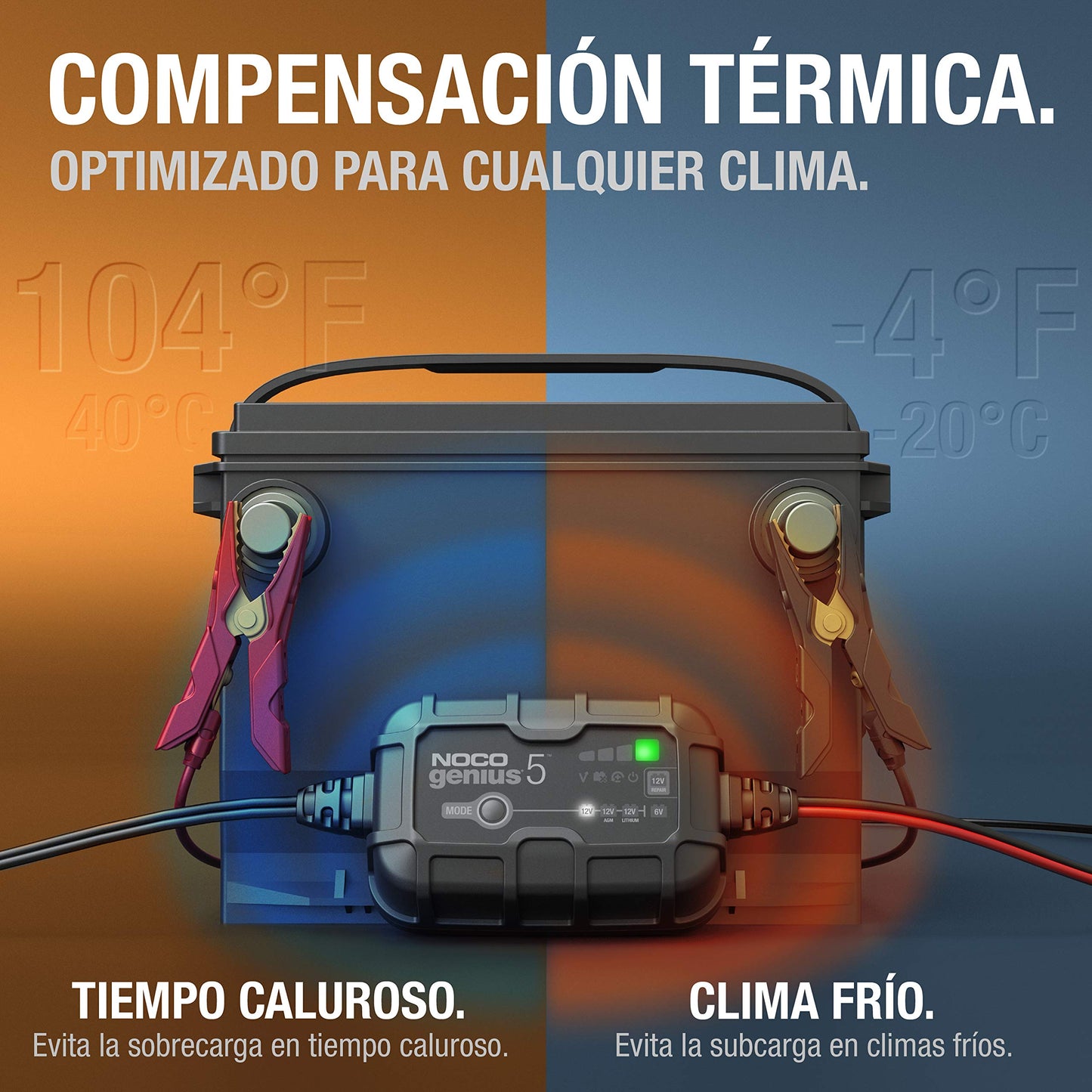 Cargador Inteligente NOCO 5A Automático Desulfatador con Compensación de Temperatura